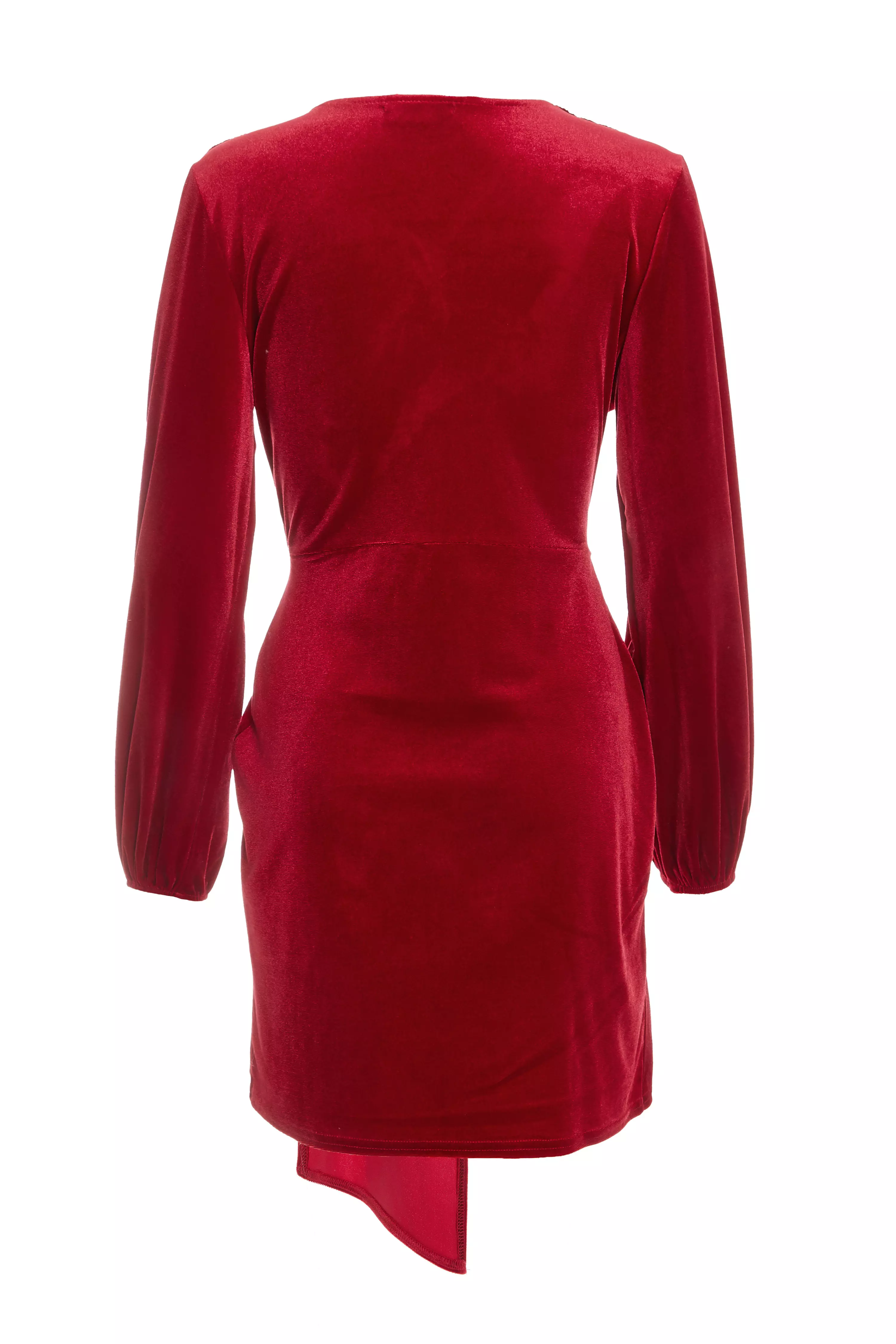 Red Velvet Sash Bodycon Dress