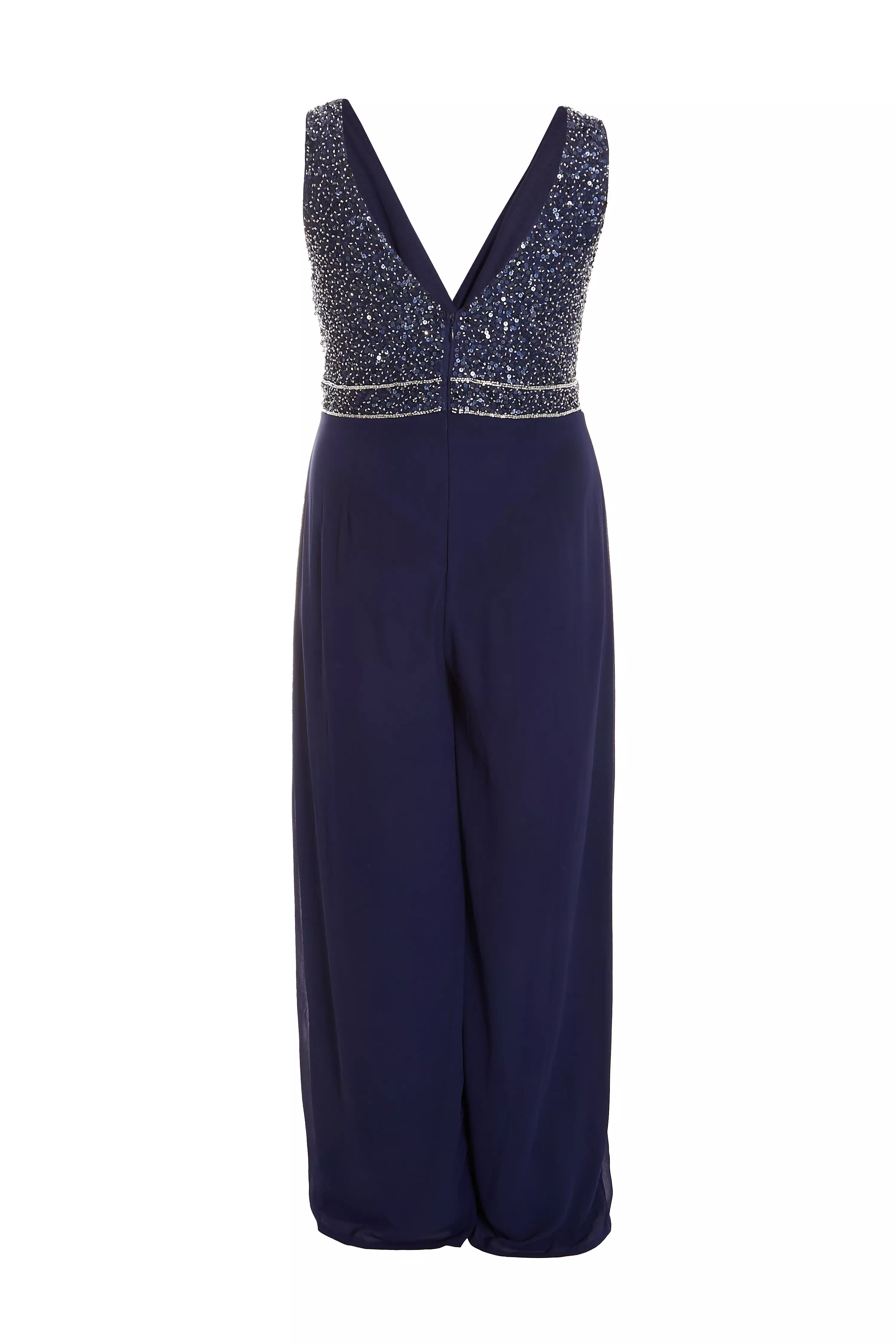 Curve Navy Chiffon Embellished Palazzo Jumpsuit