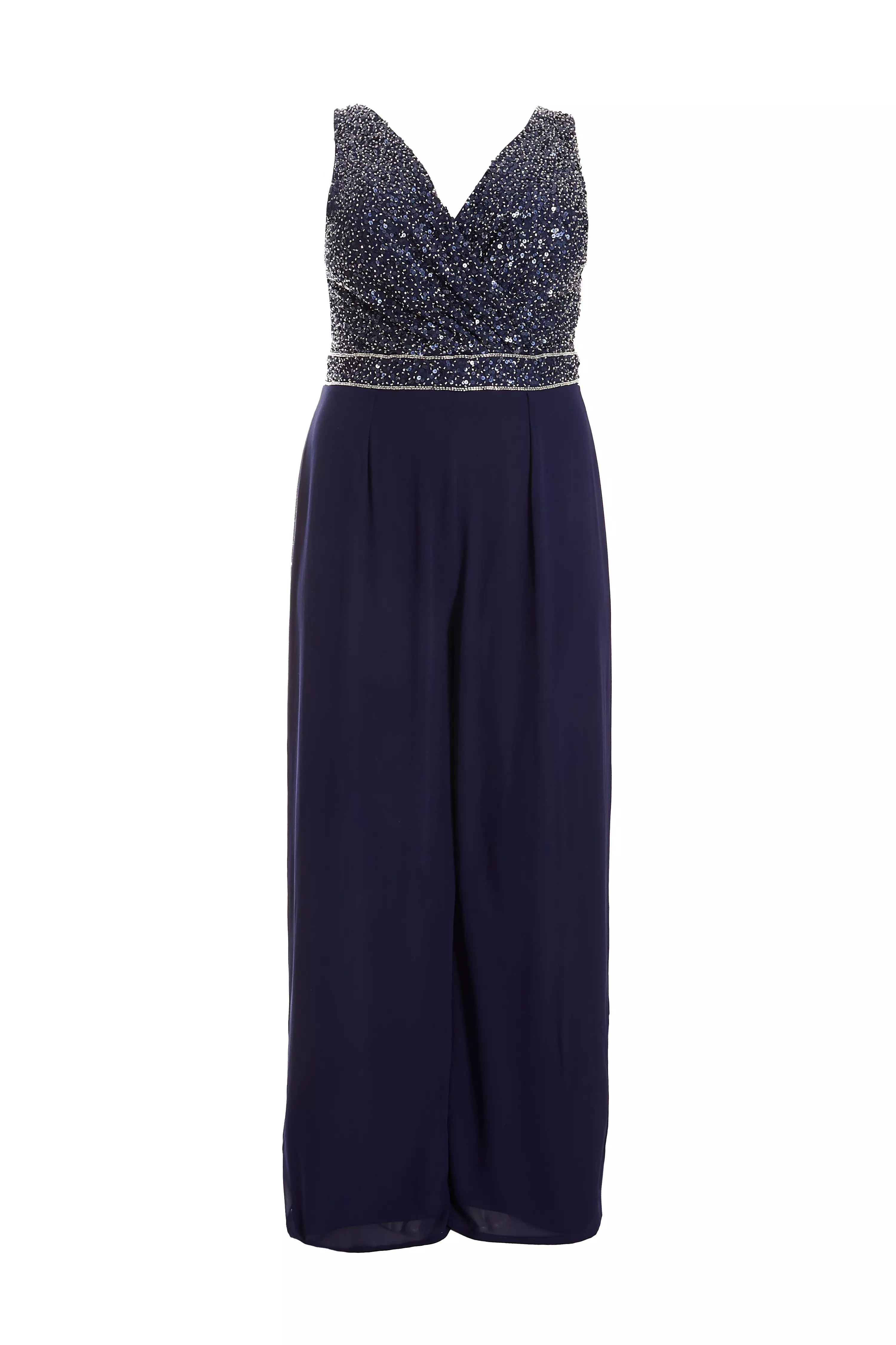 Curve Navy Chiffon Embellished Palazzo Jumpsuit