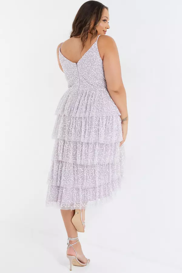 Curve Lilac Sequin Tiered Midi Dress