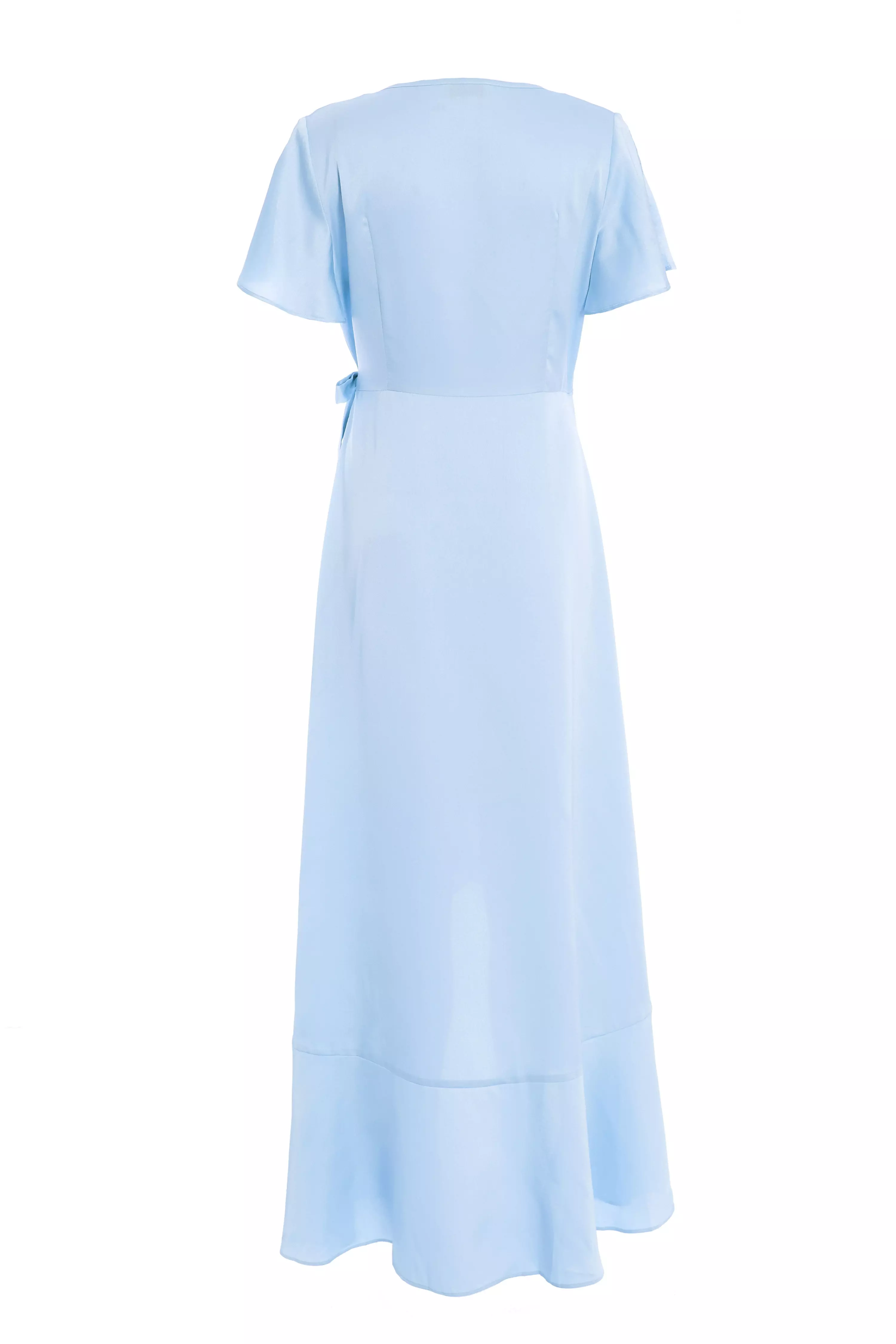 Light Blue Satin Wrap Maxi Dress