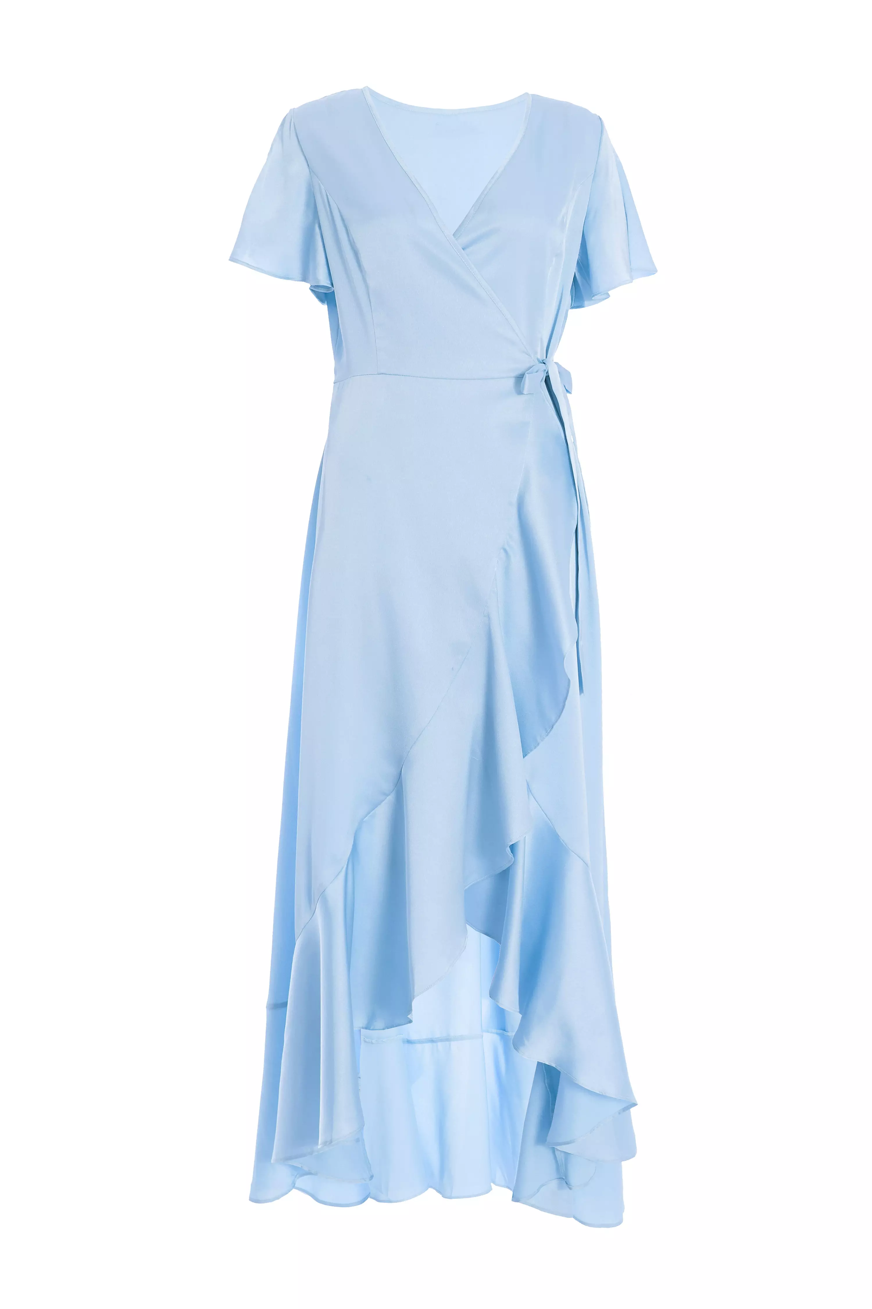 Light Blue Satin Wrap Maxi Dress