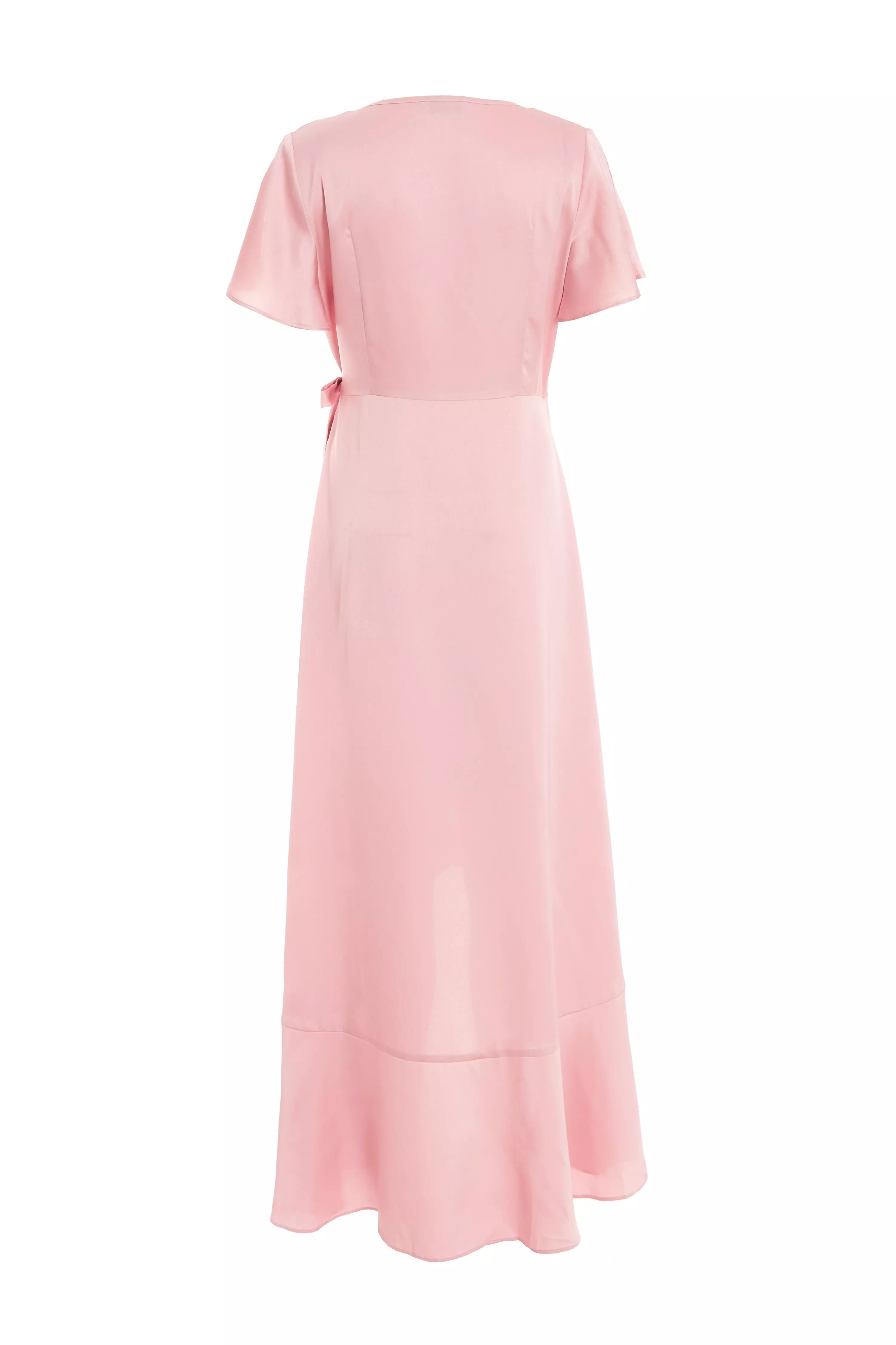 Pink Satin Wrap Maxi Dress