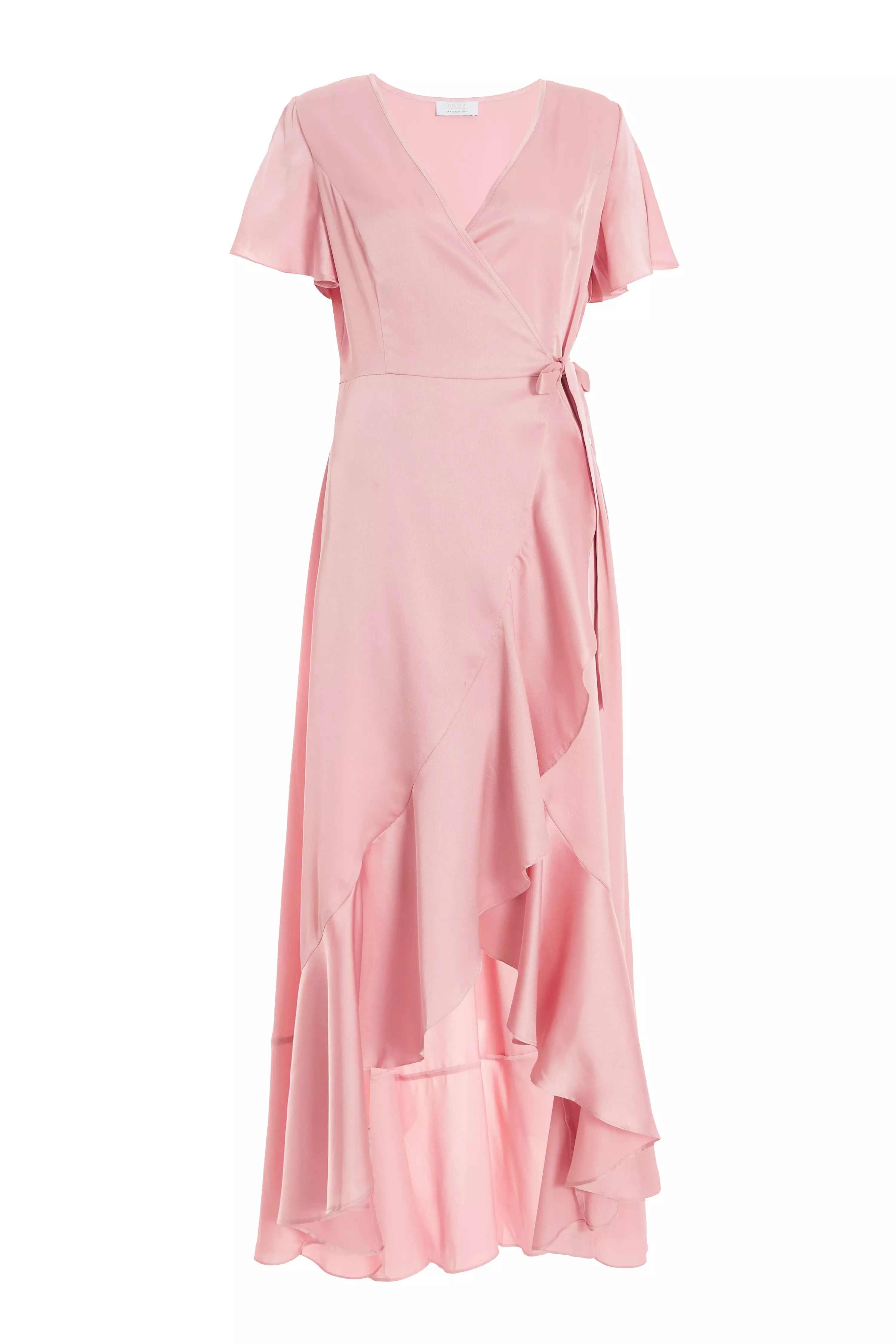 Pink Satin Wrap Maxi Dress