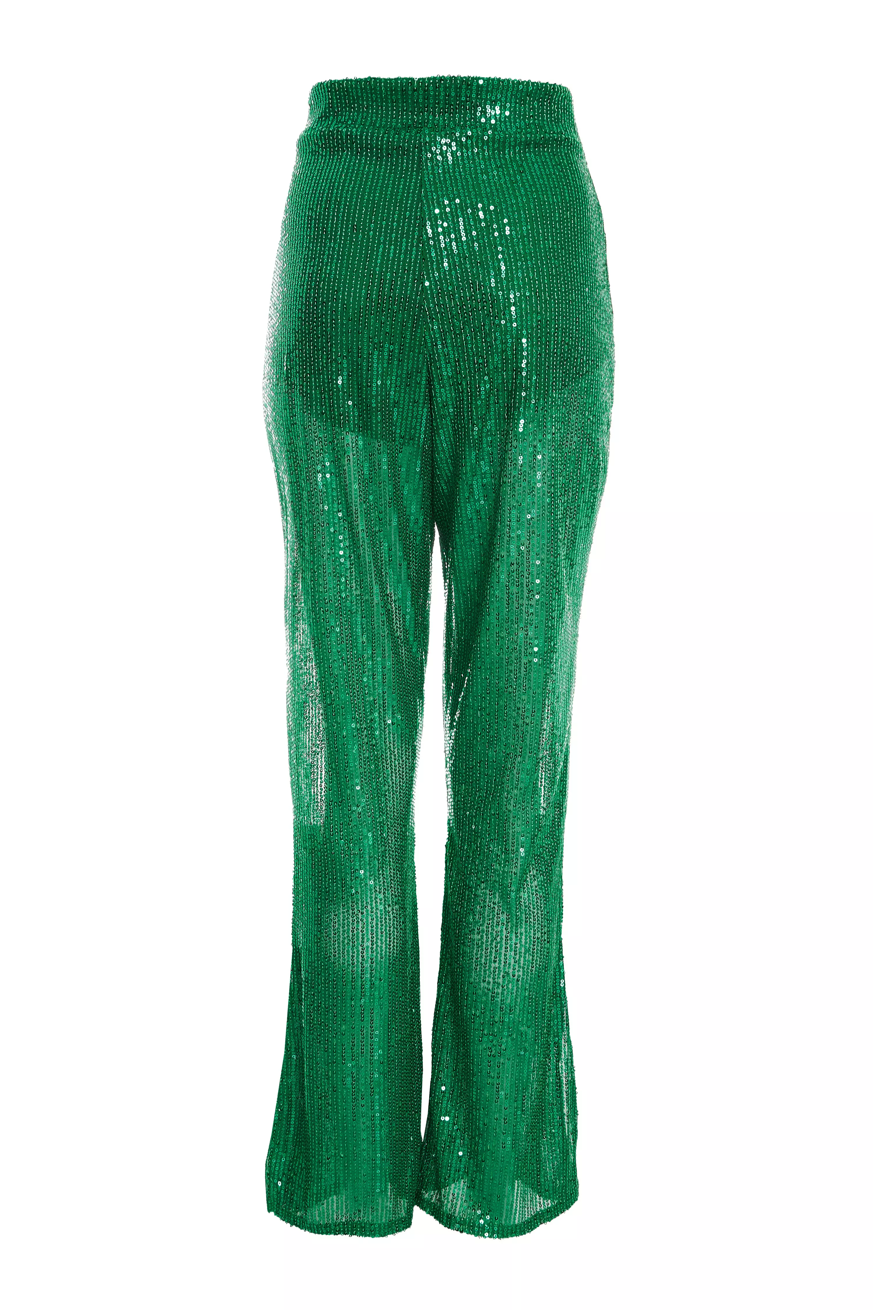 Green Sequin Palazzo Trousers