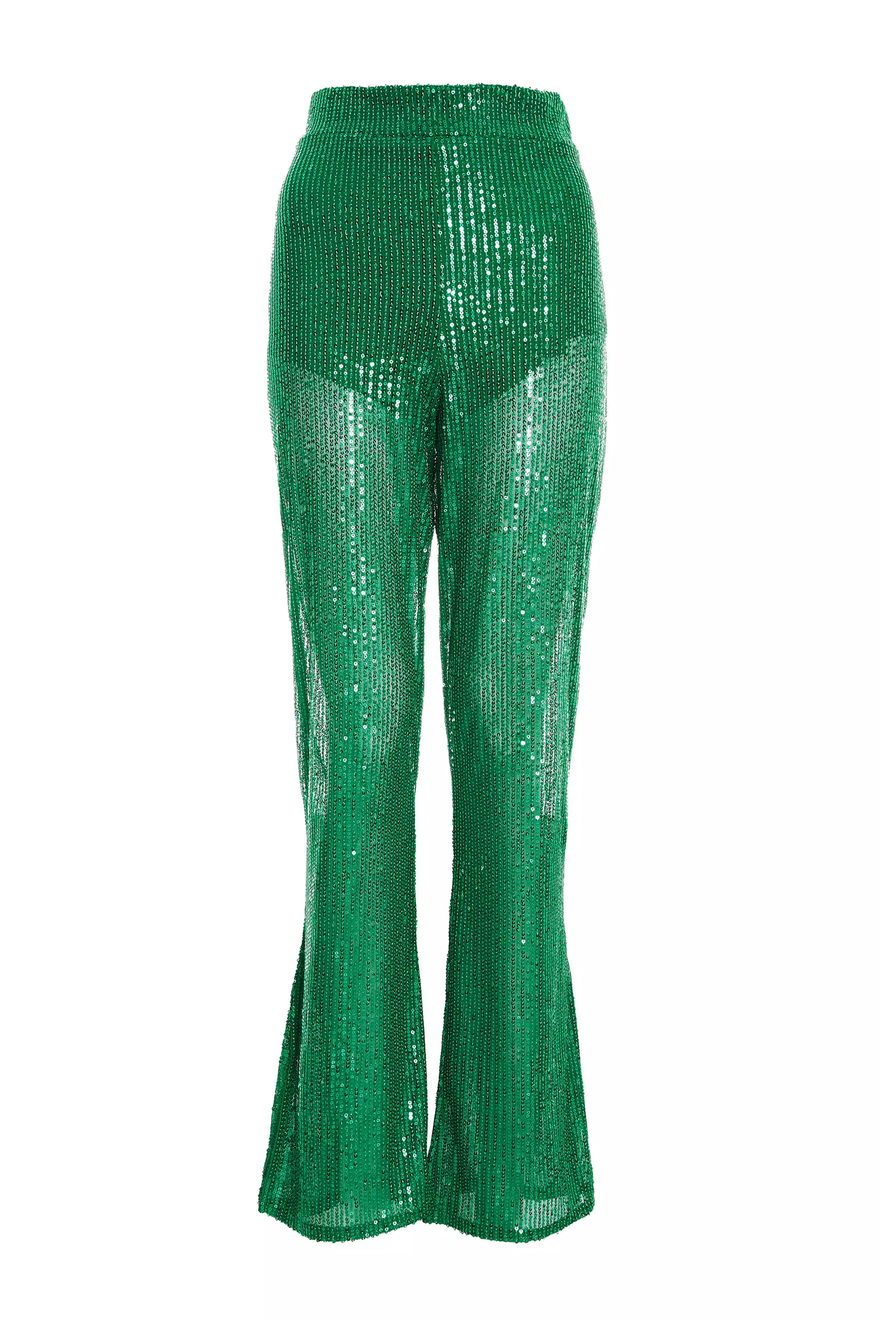 Green Sequin Palazzo Trousers