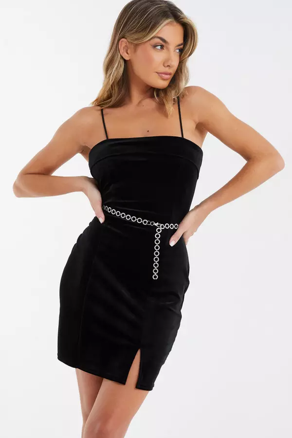 Black Velvet Diamante Mini Dress
