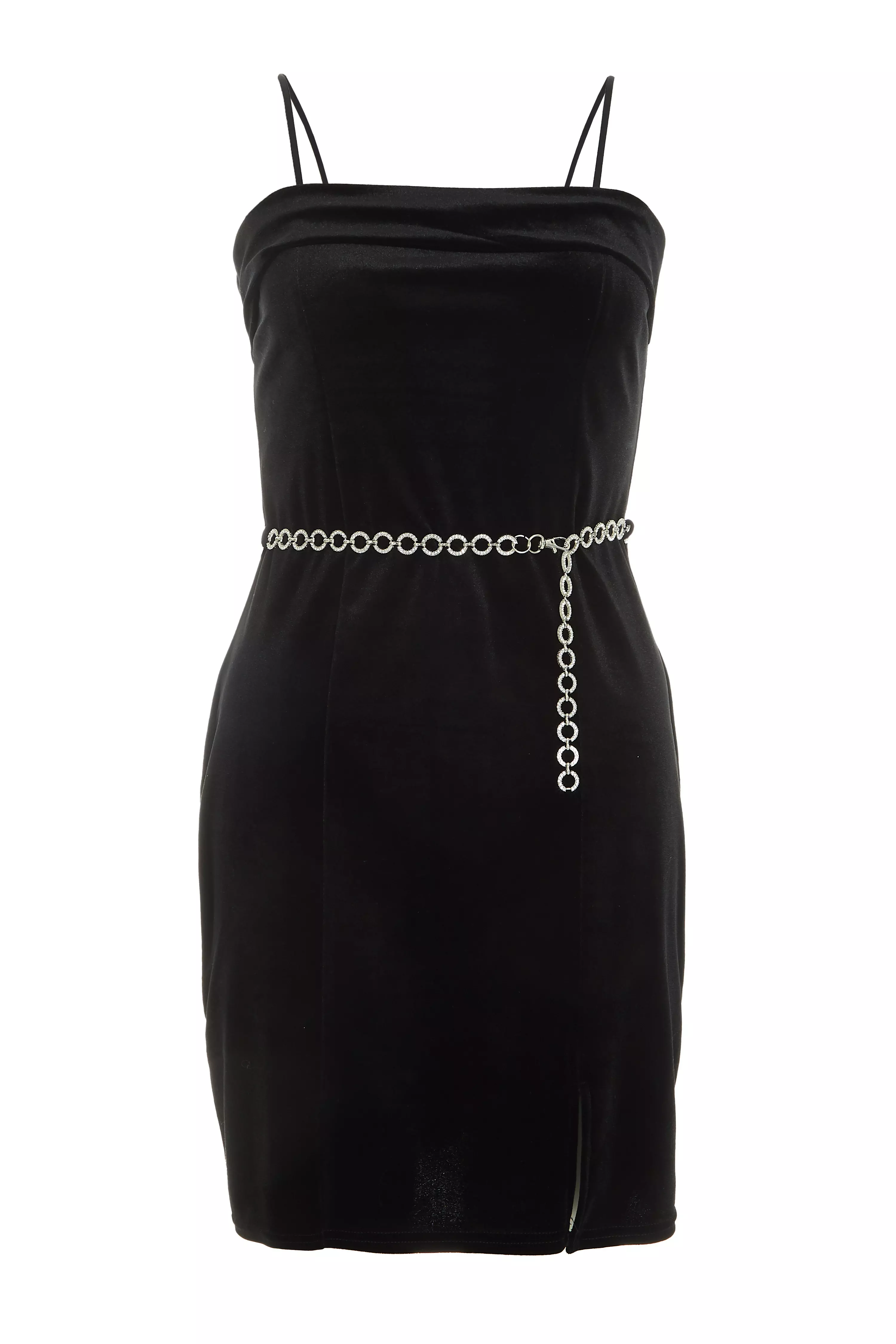 Black Velvet Diamante Mini Dress