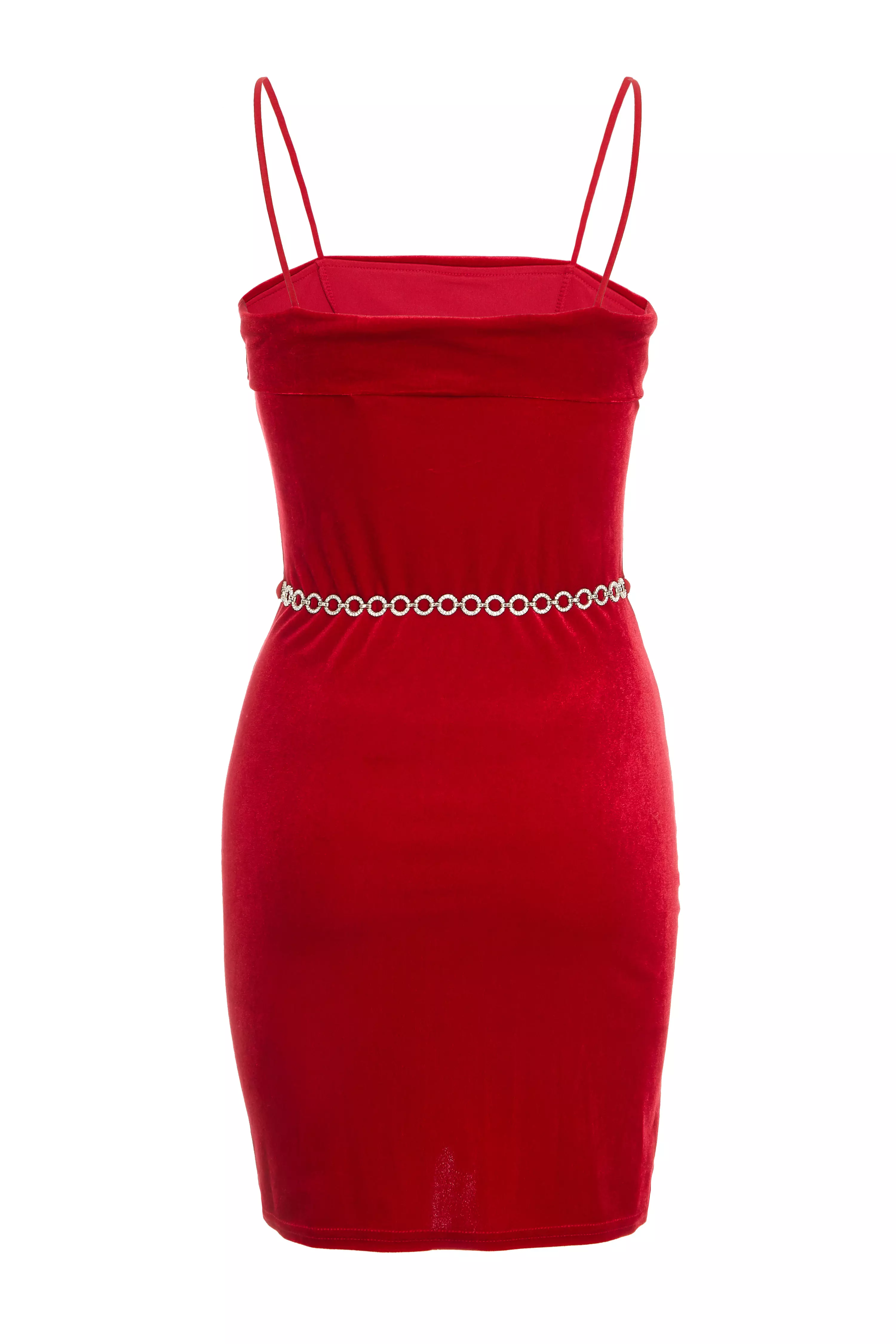 Red Velvet Diamante Mini Dress