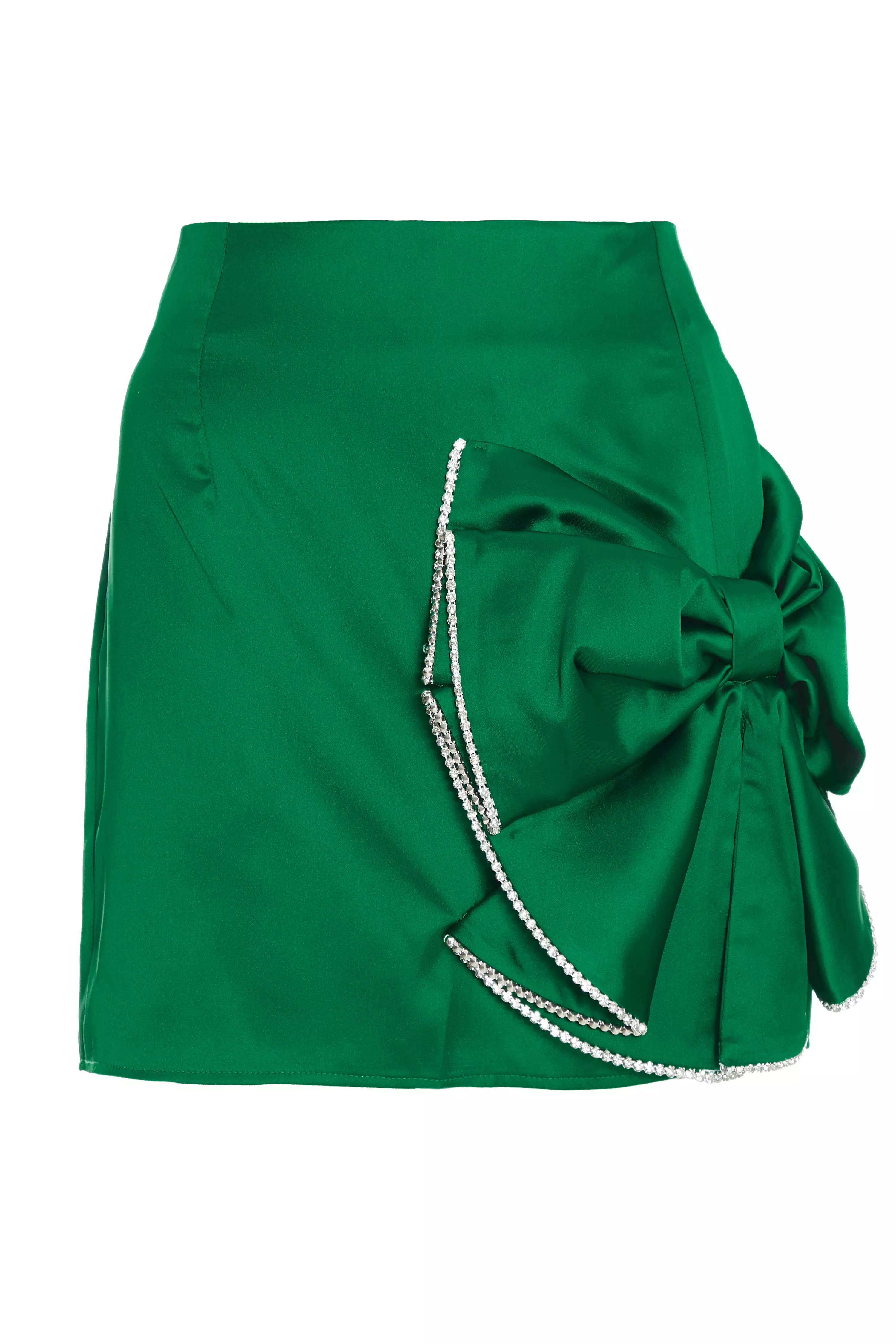 Green Satin Bow Mini Skirt