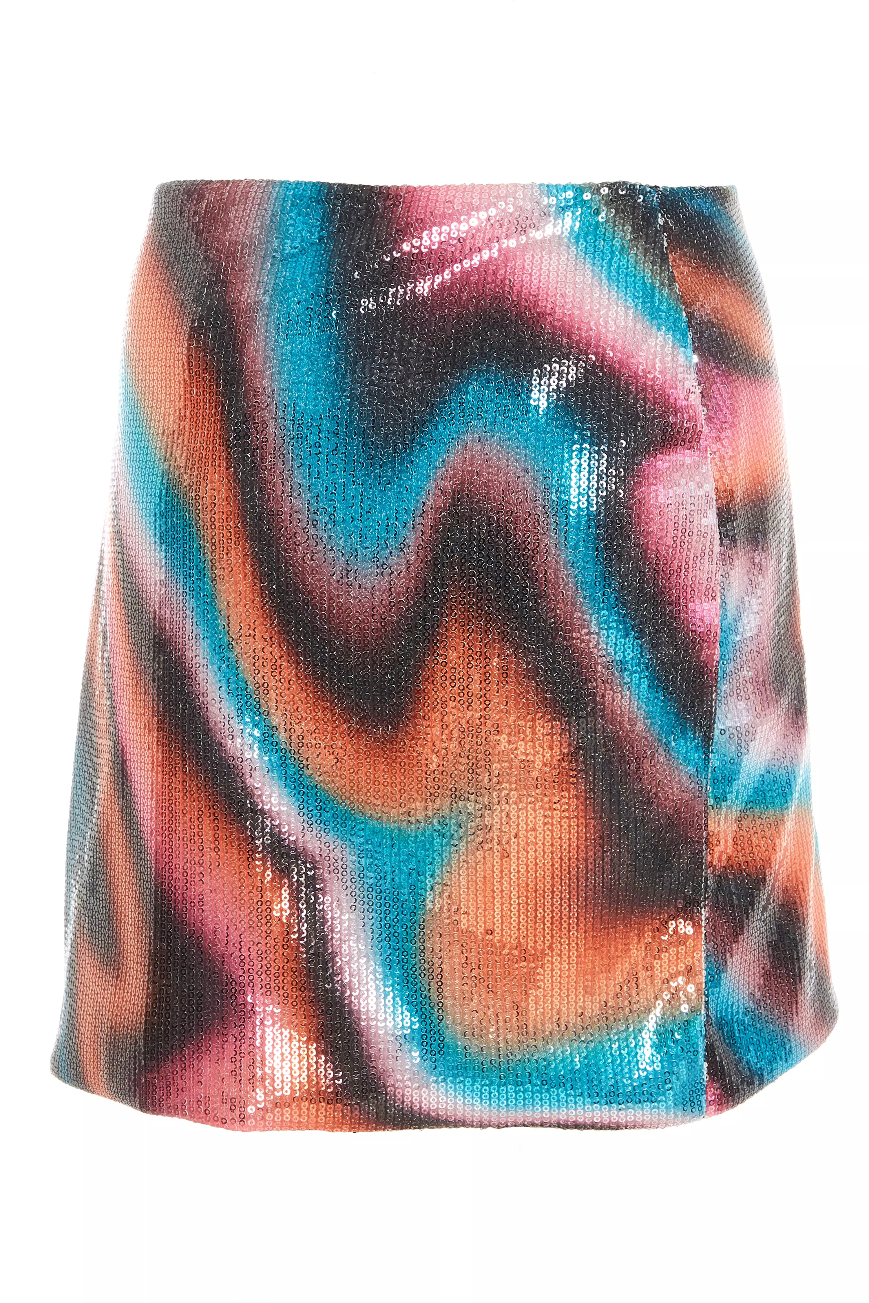 Multicoloured Sequin Marble Print Mini Skirt