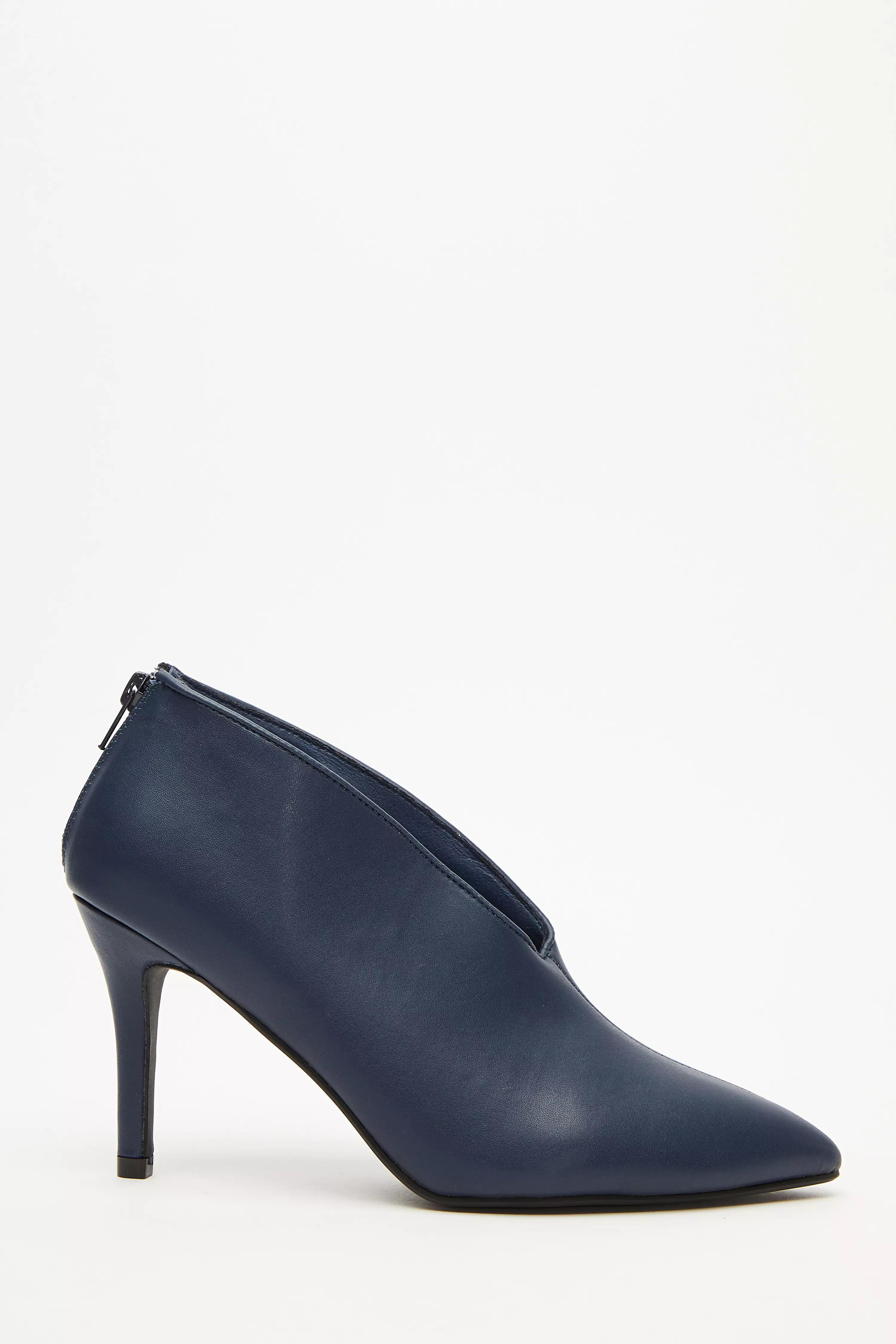 Navy Faux Leather Dip Shoe Boots