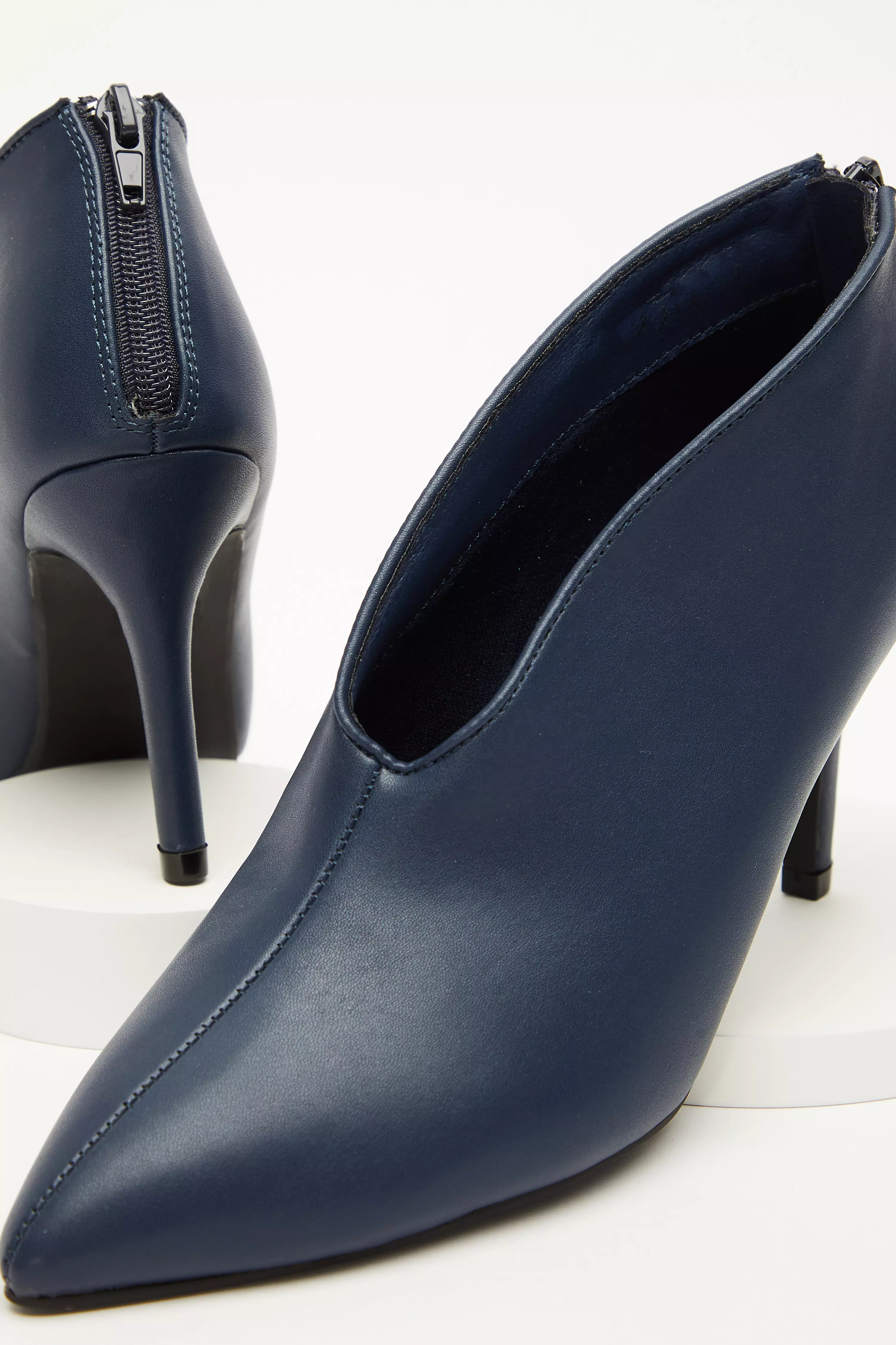 Navy Faux Leather Dip Shoe Boots