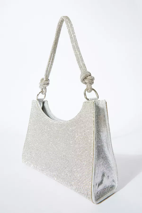 Silver Diamante Knot Shoulder Bag
