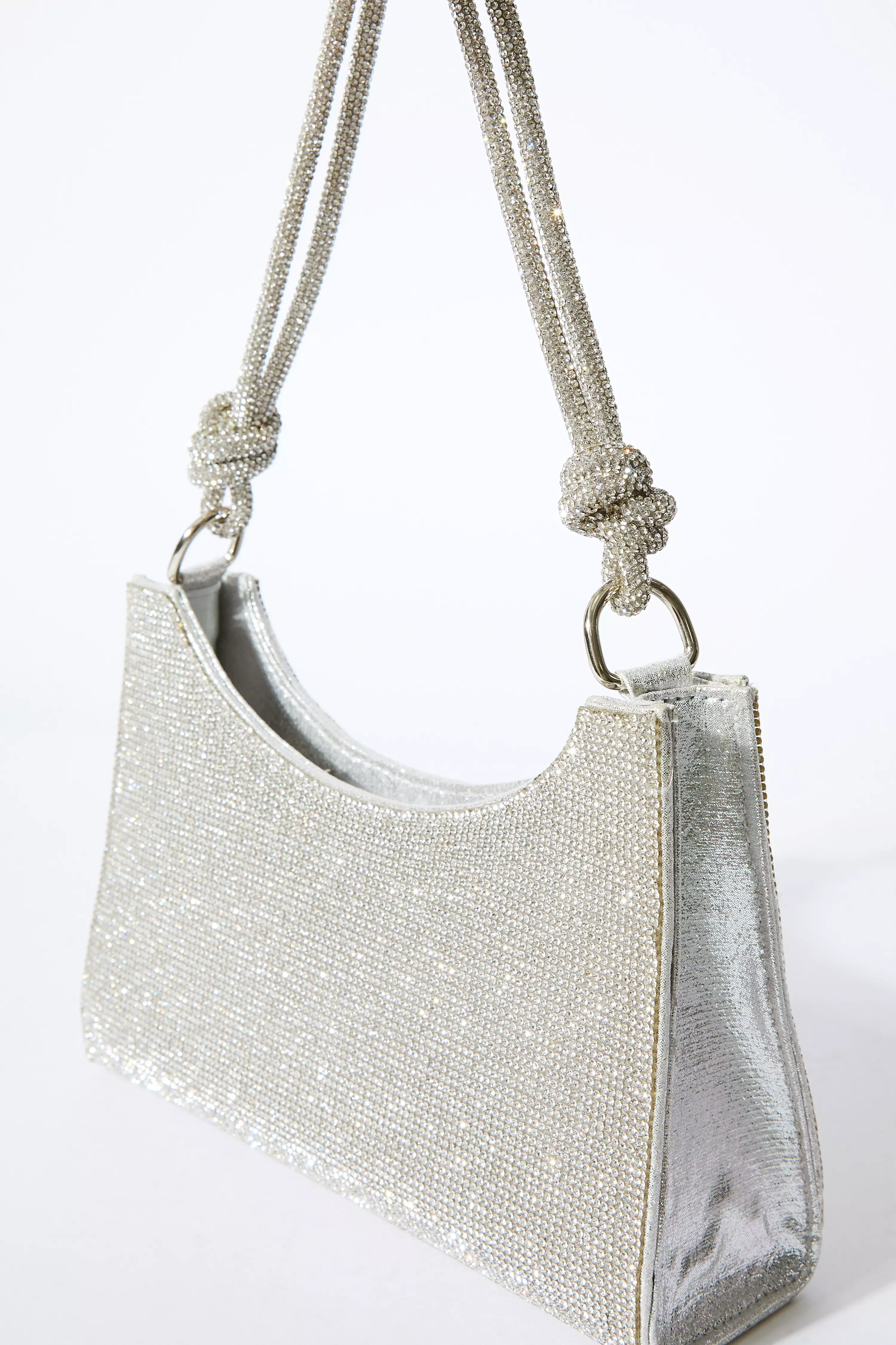 Silver Diamante Knot Shoulder Bag