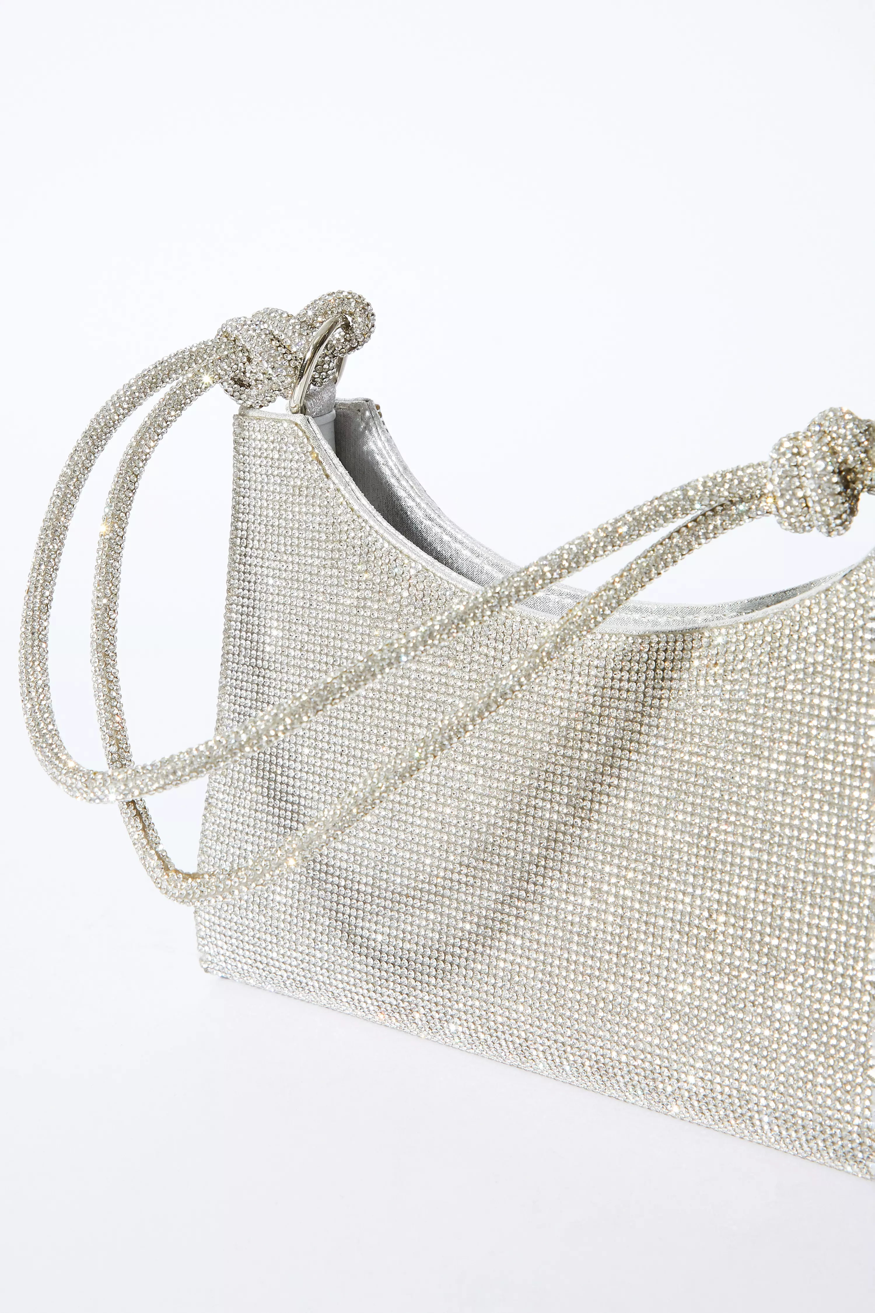 Silver Diamante Knot Shoulder Bag