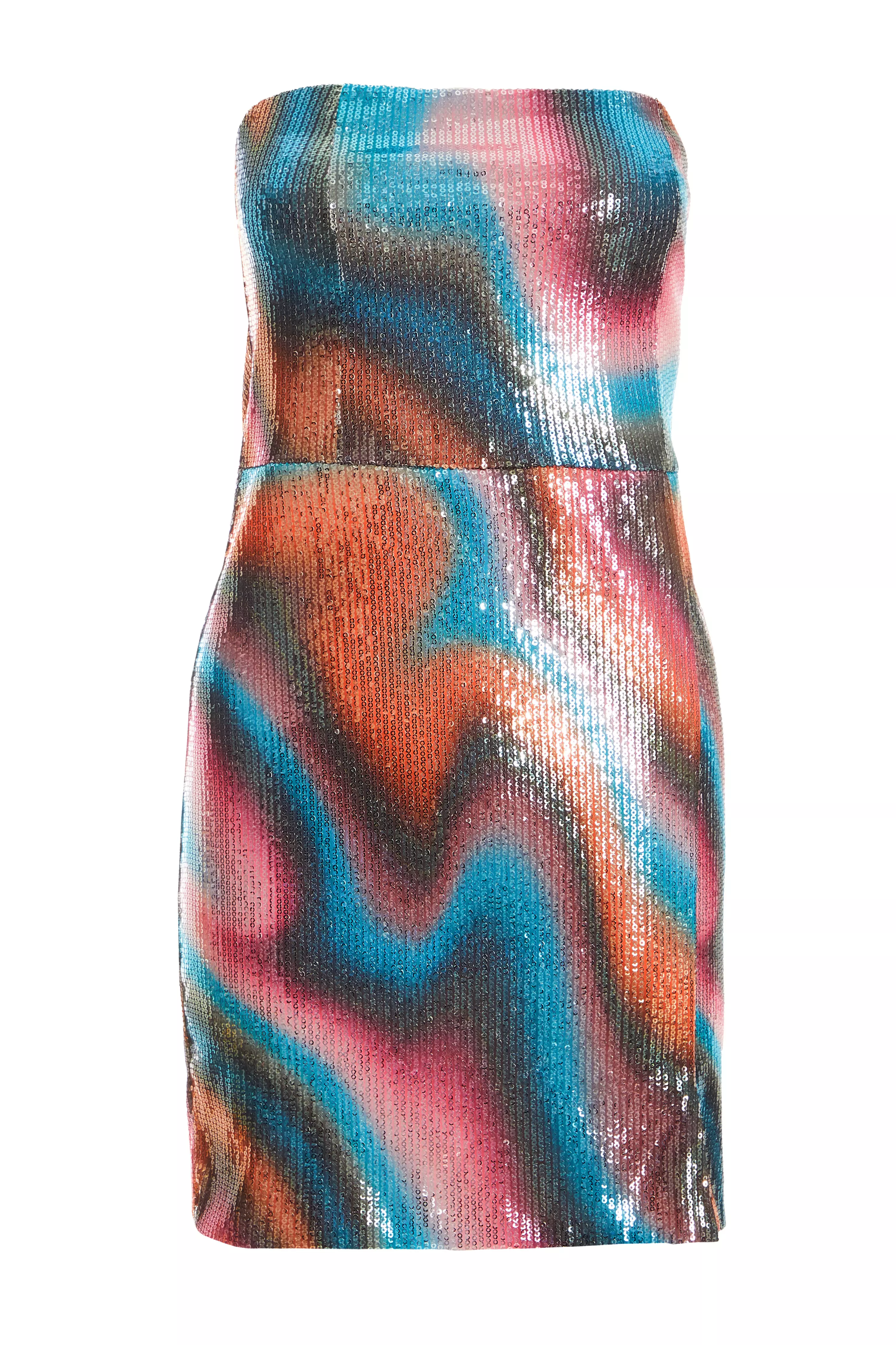 Multicoloured Sequin Marble Bandeau Mini Dress