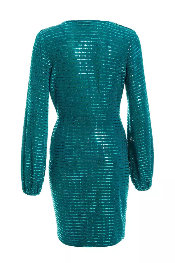Teal Sequin Ruched Bodycon Mini Dress