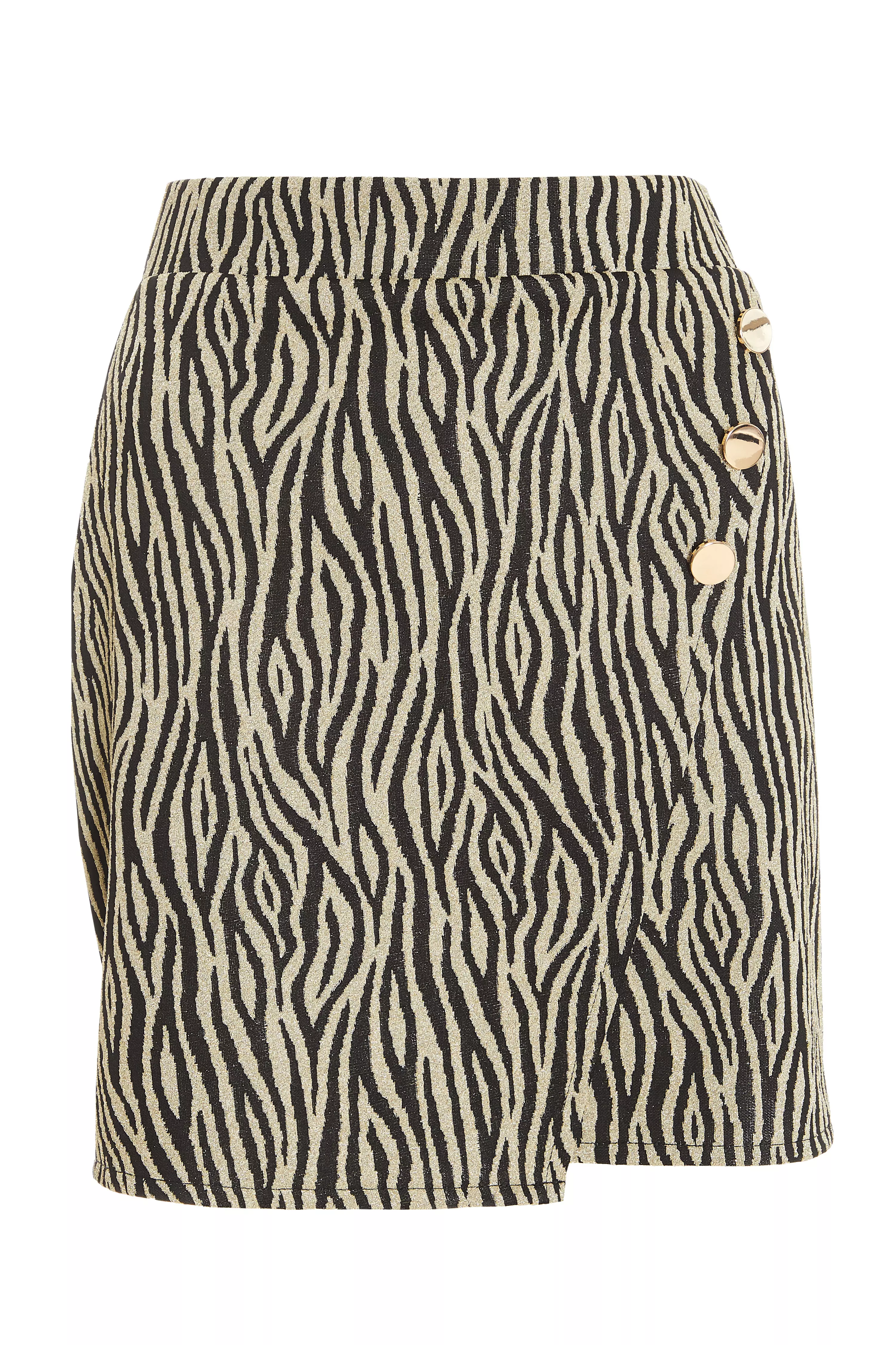 Black Zebra Print Wrap Mini Skirt