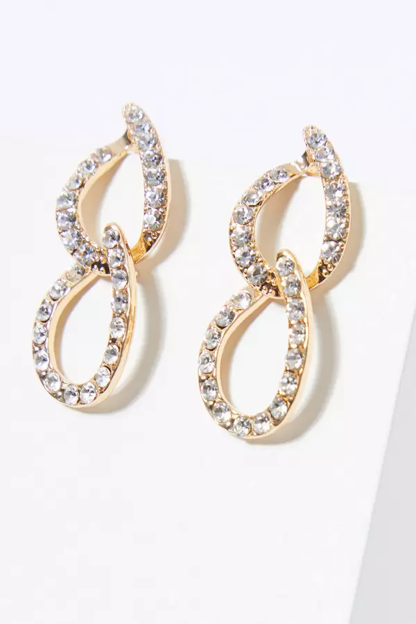 Gold Diamante Double Chain Earrings