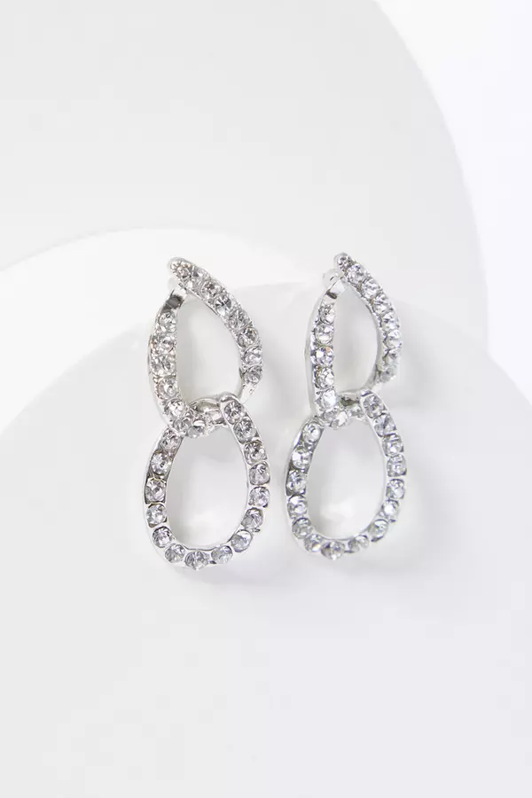 Silver Diamante Double Twist Earrings