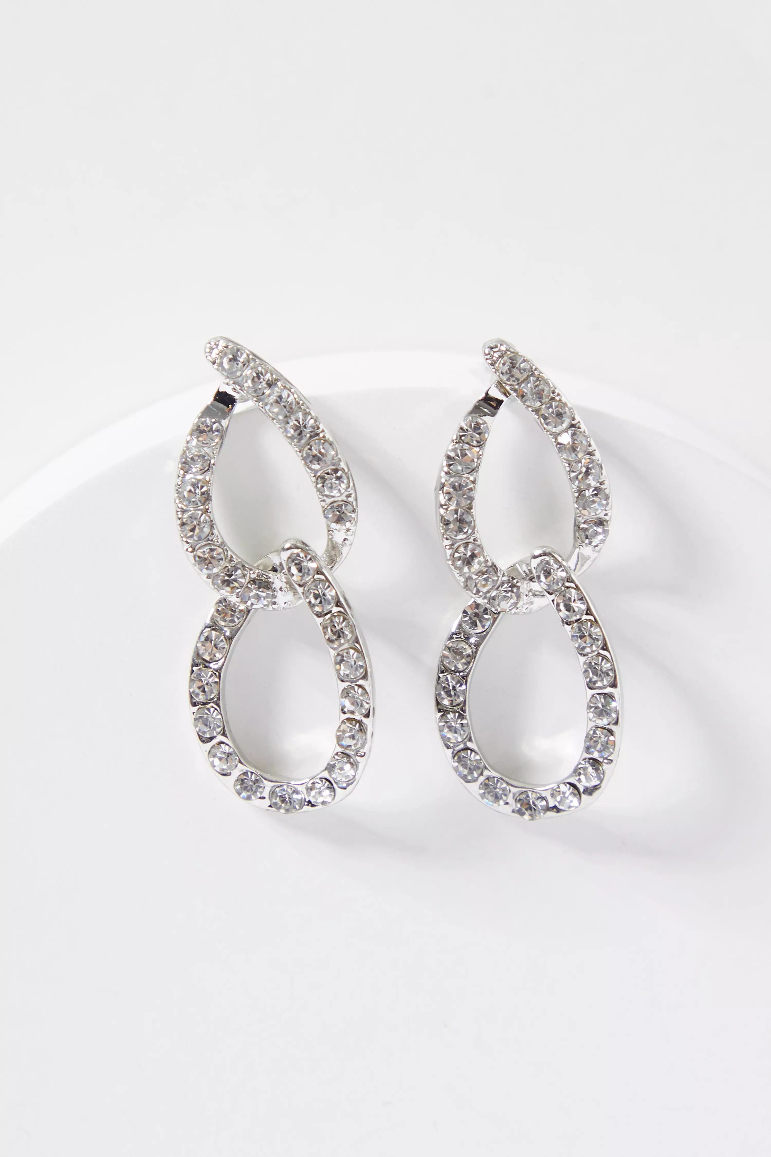 Silver Diamante Double Twist Earrings