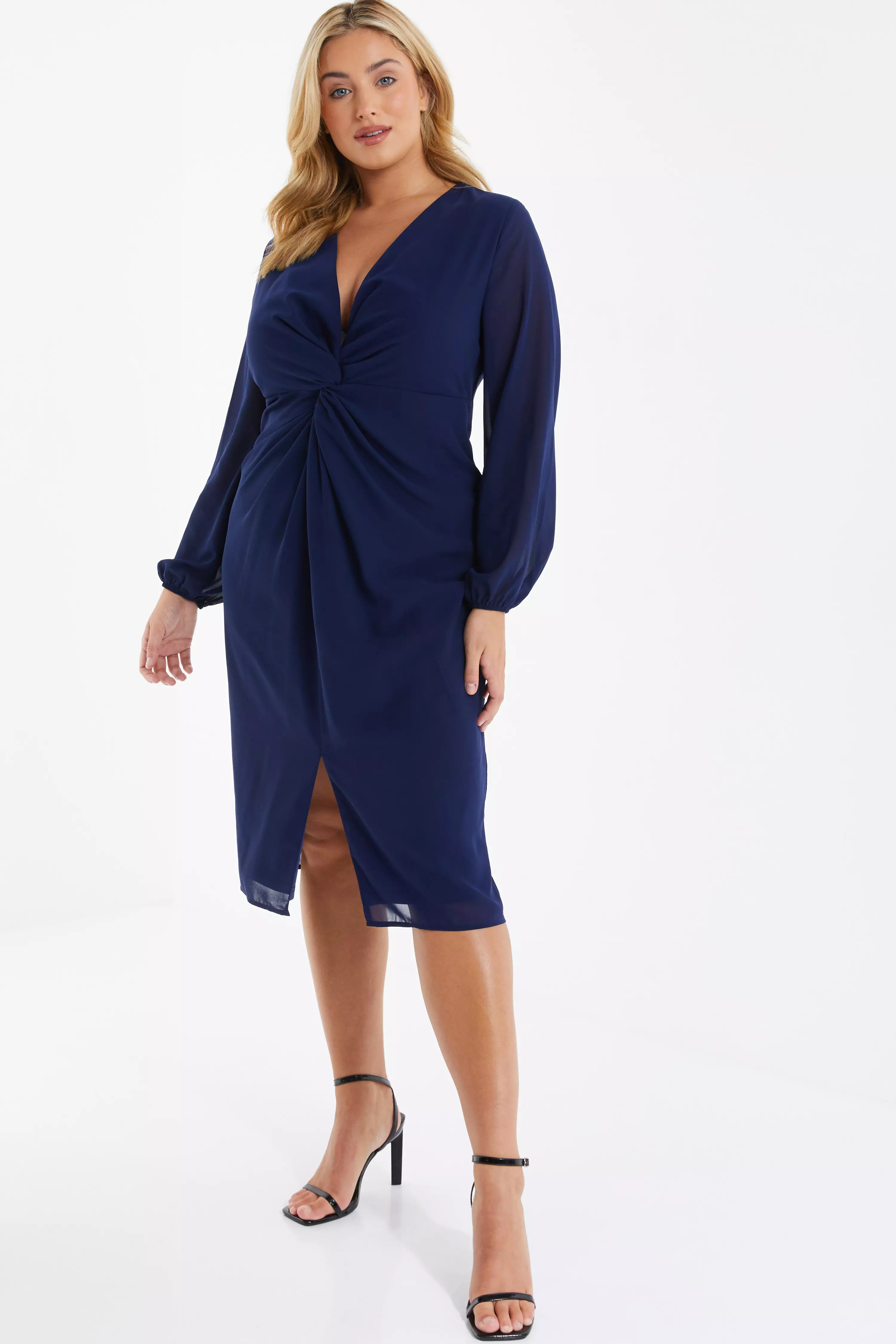 Curve Navy Chiffon Knot Midi Dress