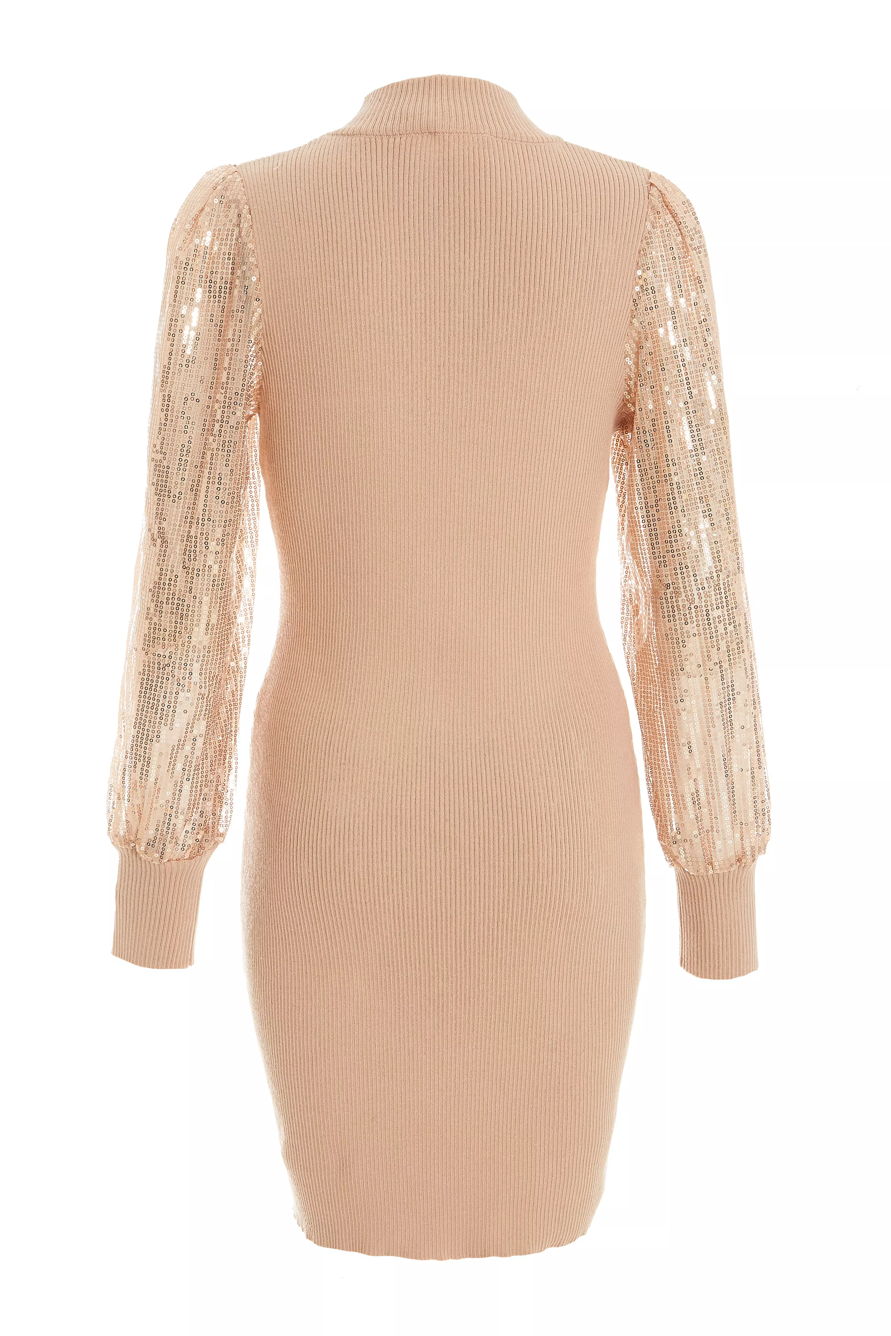 Stone Knitted Sequin Sleeve Jumper Dress