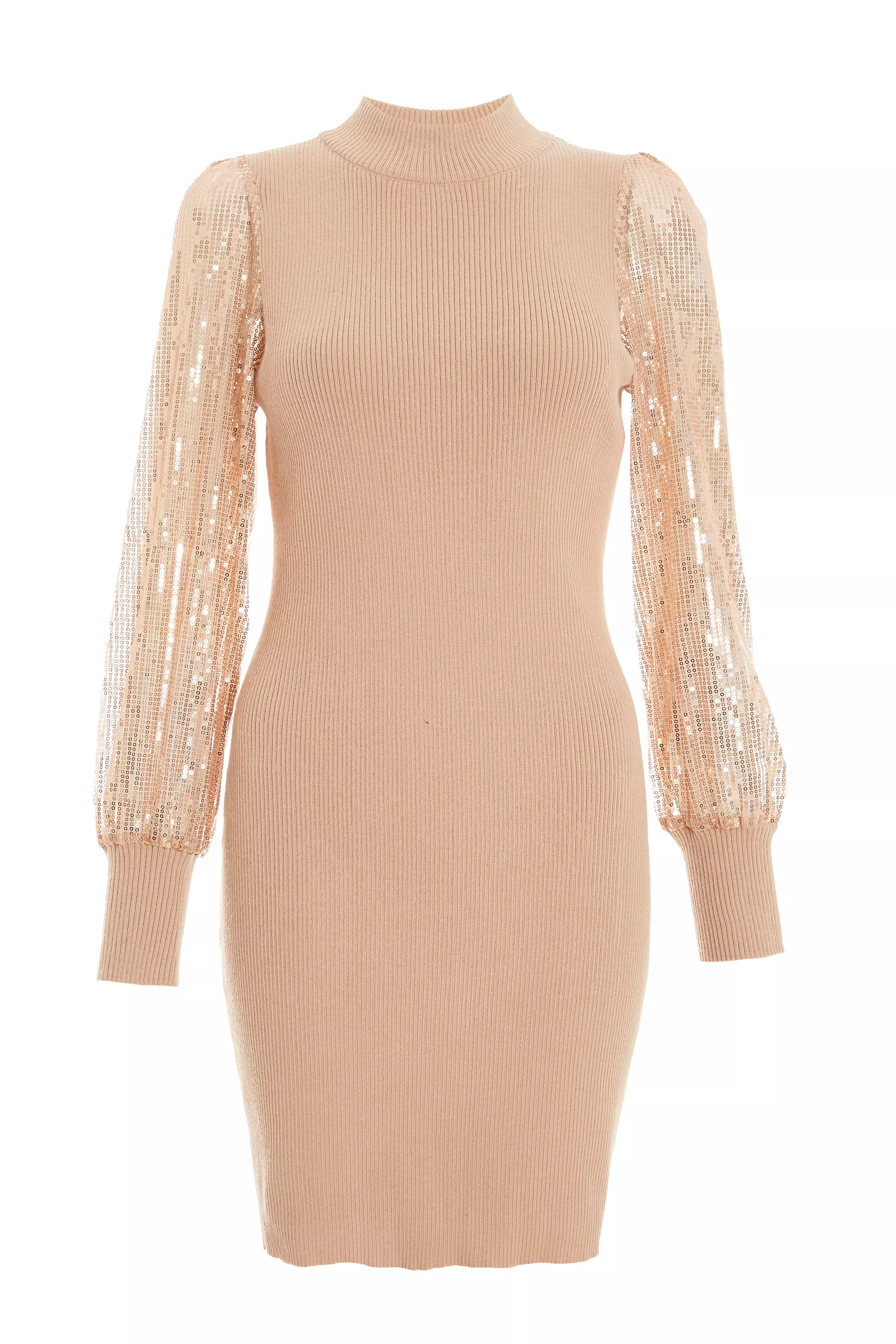 Stone Knitted Sequin Sleeve Jumper Dress