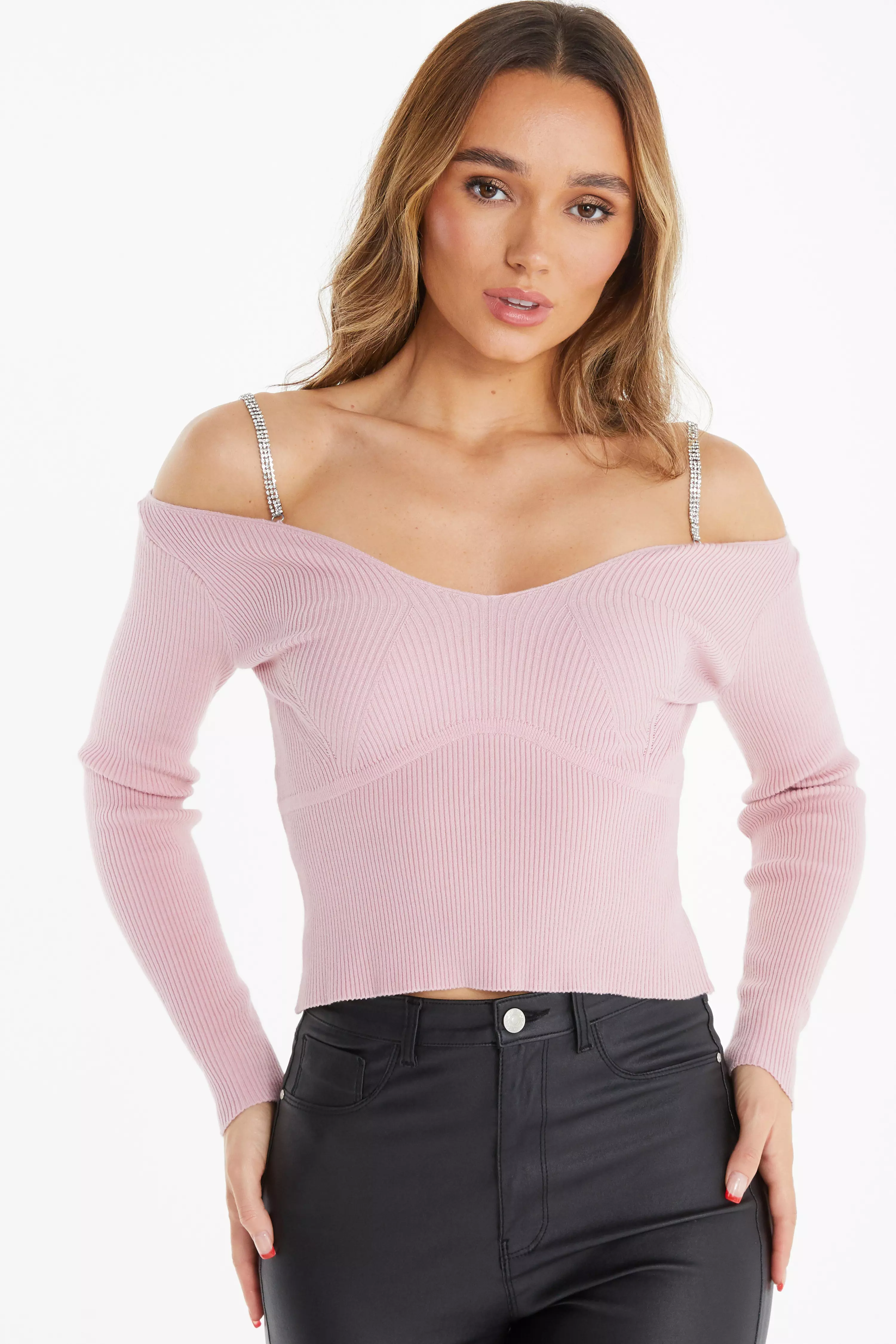 Pink Diamante Knitted Jumper