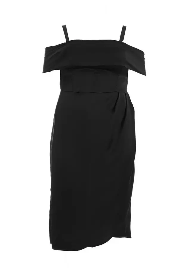 Curve Black Satin Ruched Midi Dress