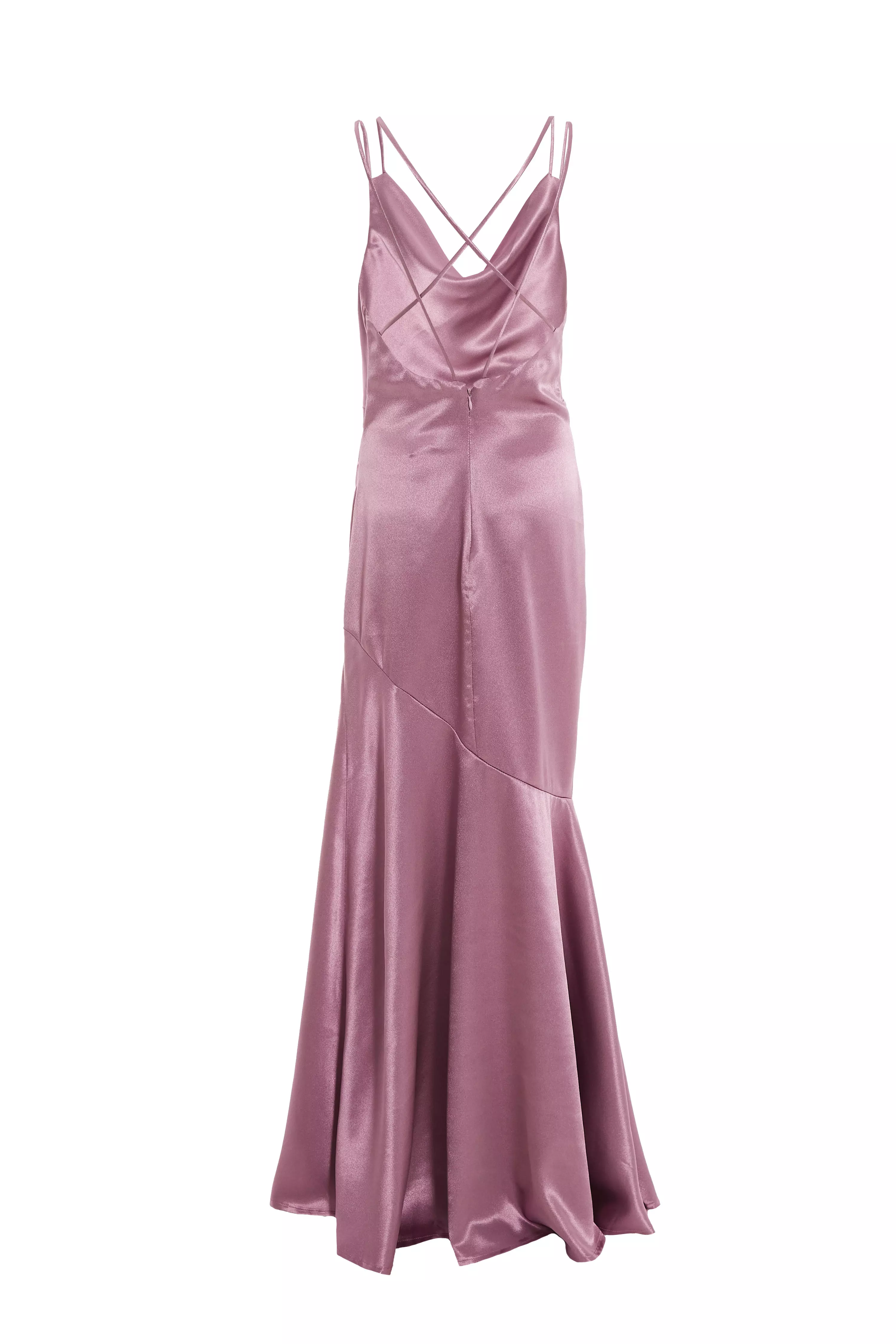 Pink Satin Cross Back Maxi Dress