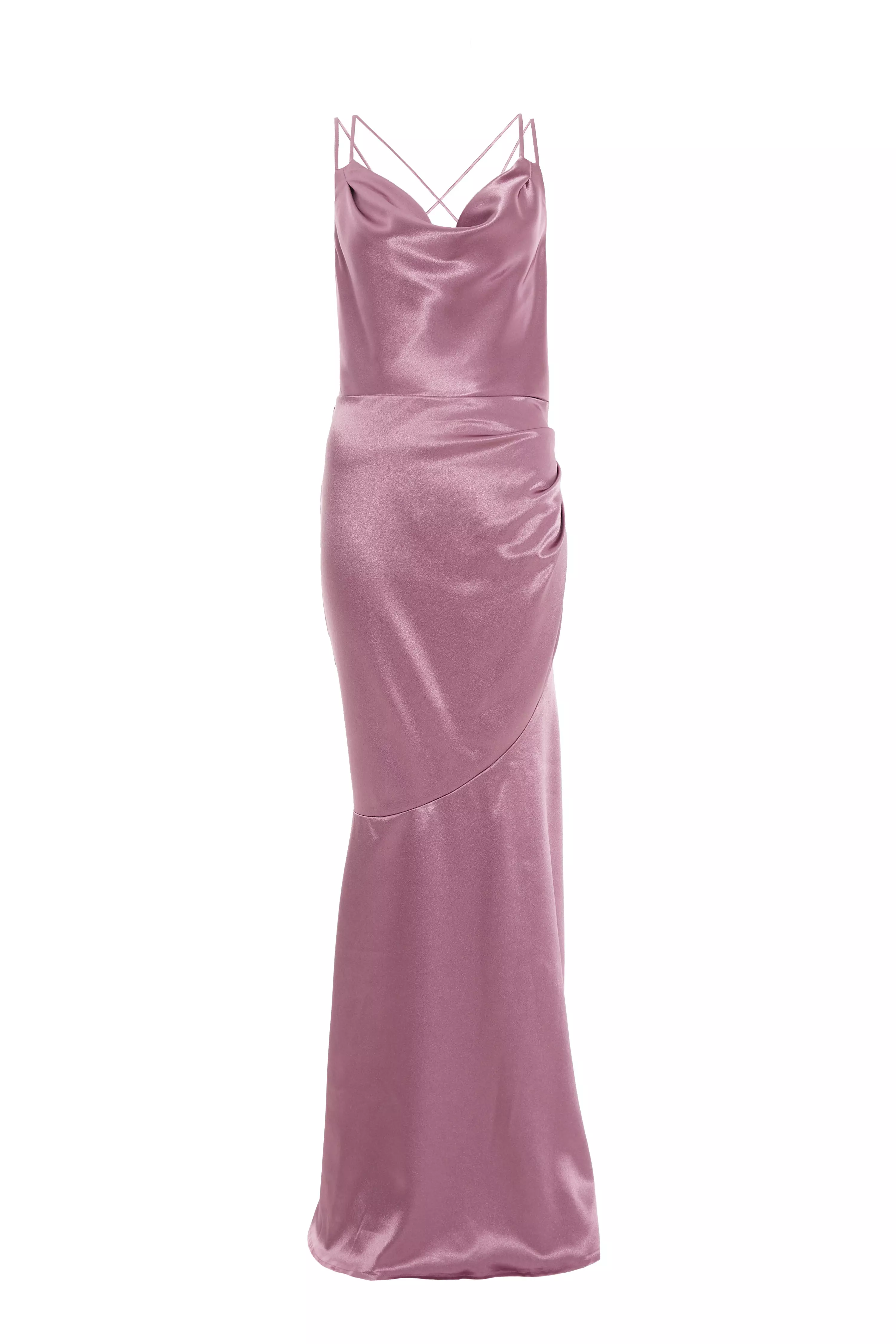 Pink Satin Cross Back Maxi Dress