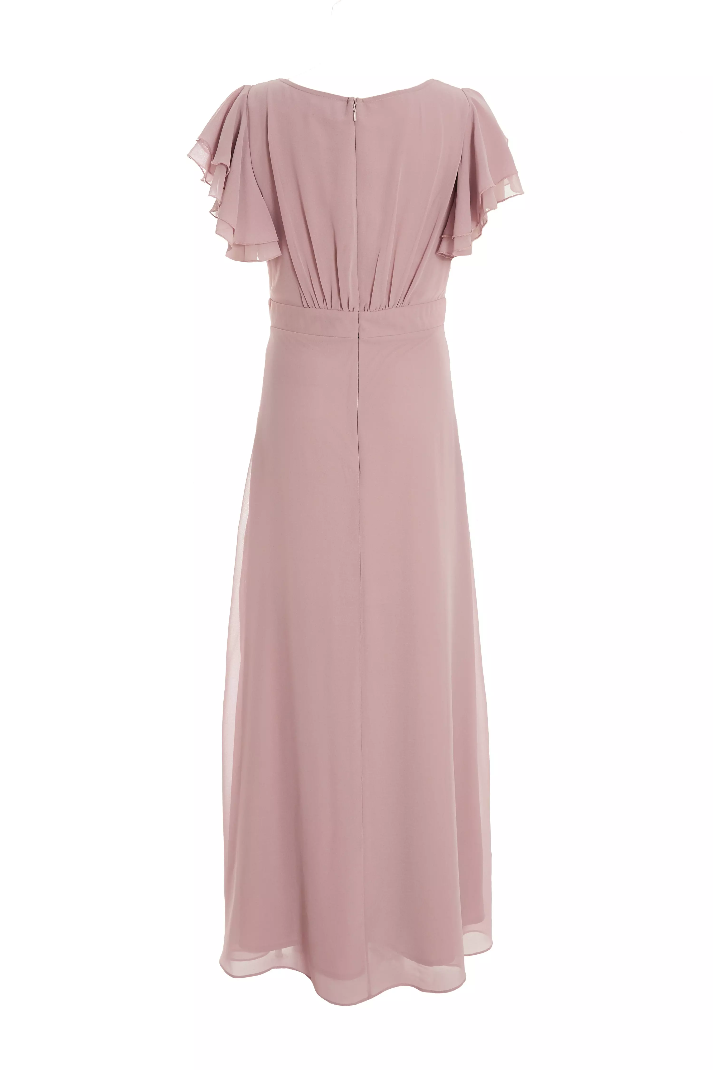 Pink Chiffon Frill Sleeve Maxi Dress