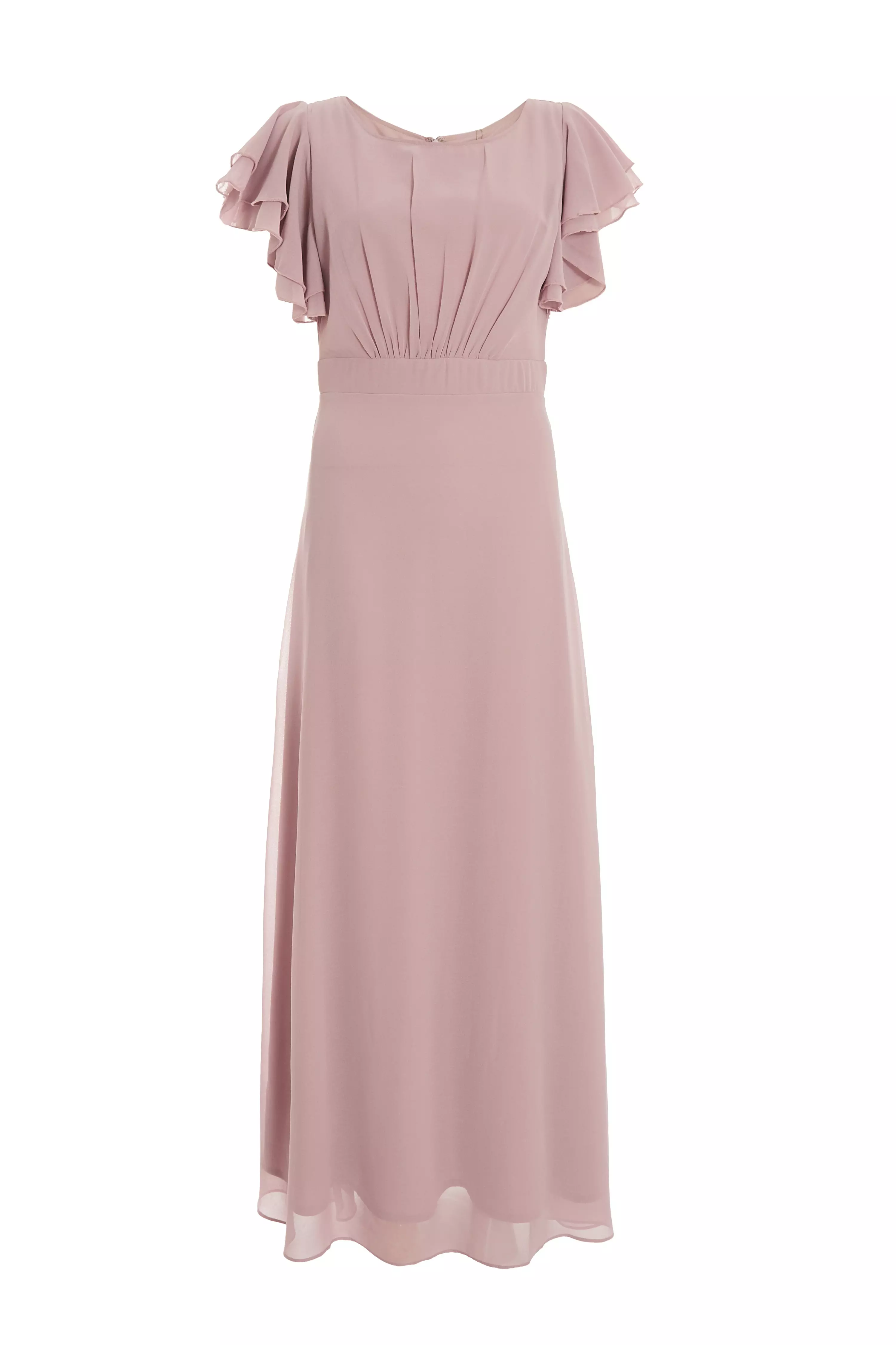 Pink Chiffon Frill Sleeve Maxi Dress