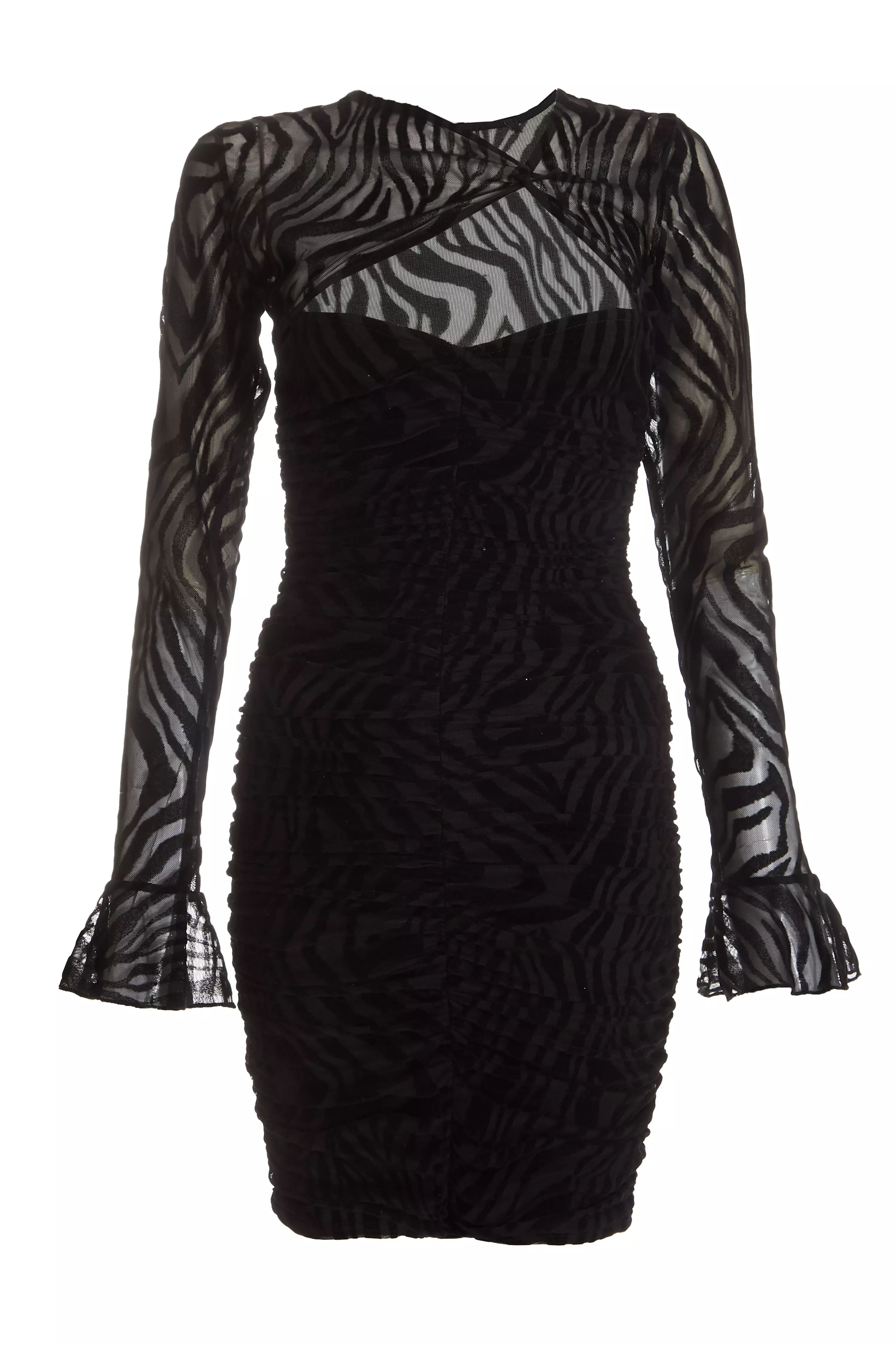 Black Zebra Print Mesh Mini Dress