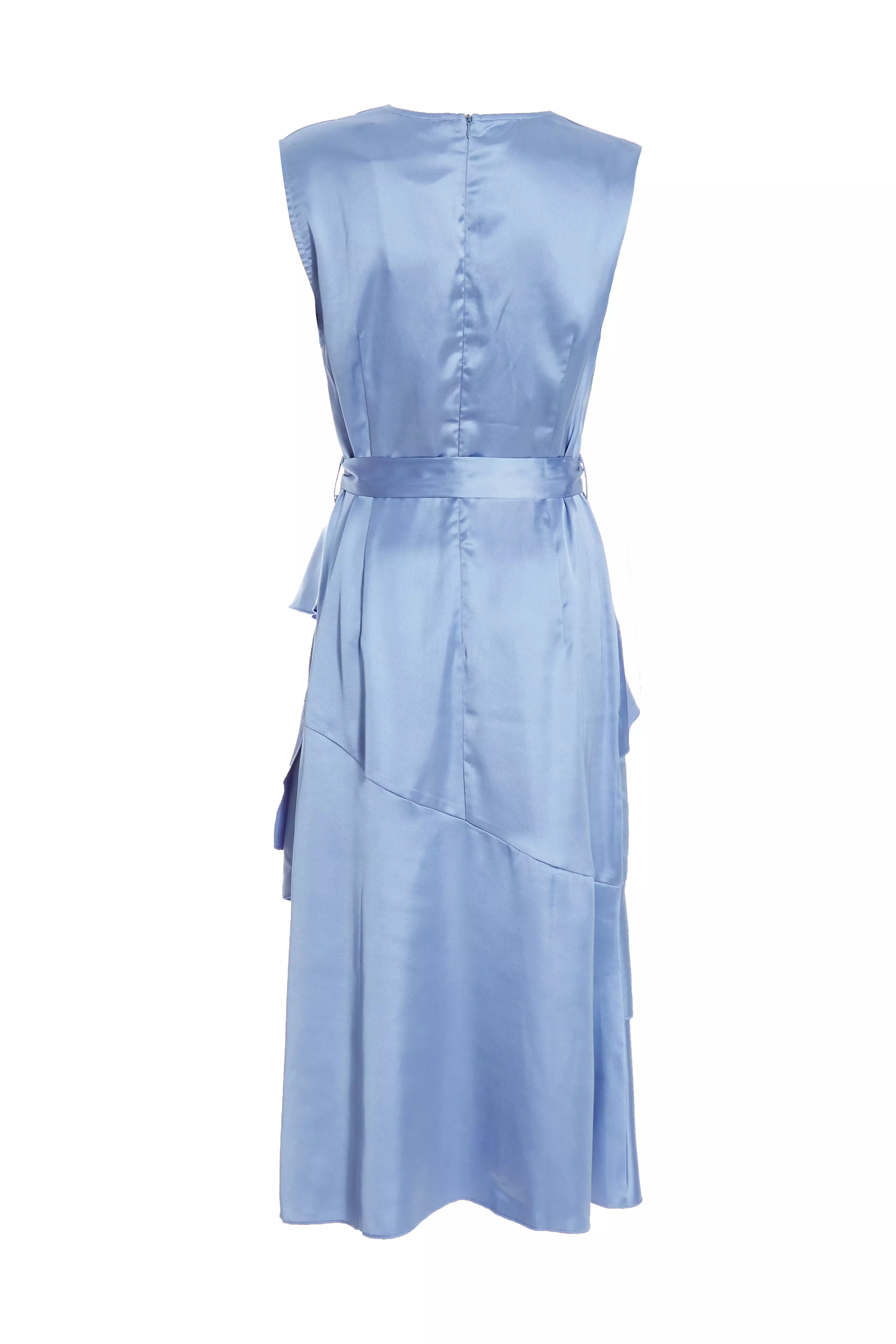 Light Blue Satin Tiered Midi Dress