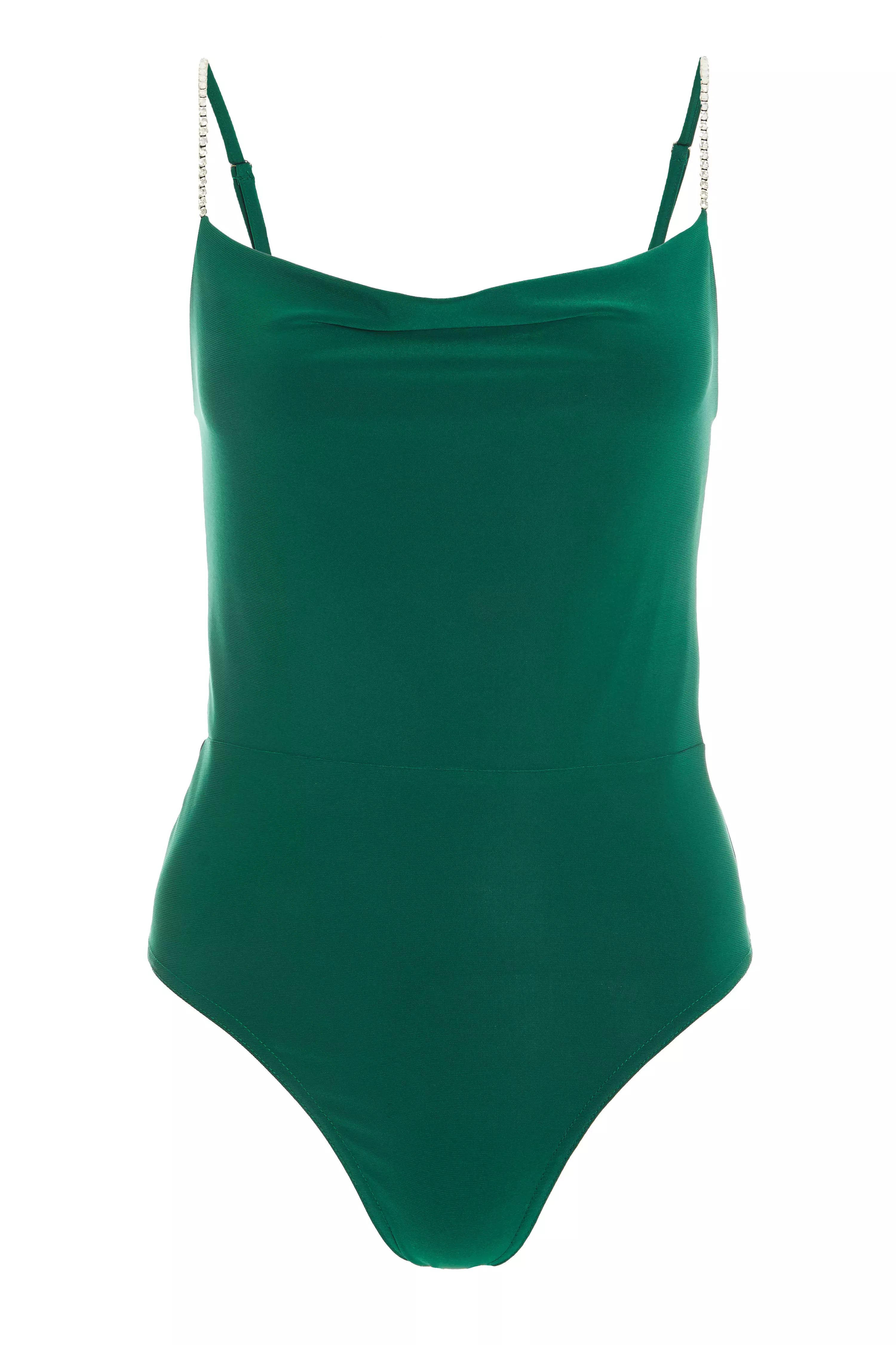 Bottle Green Diamante Bodysuit