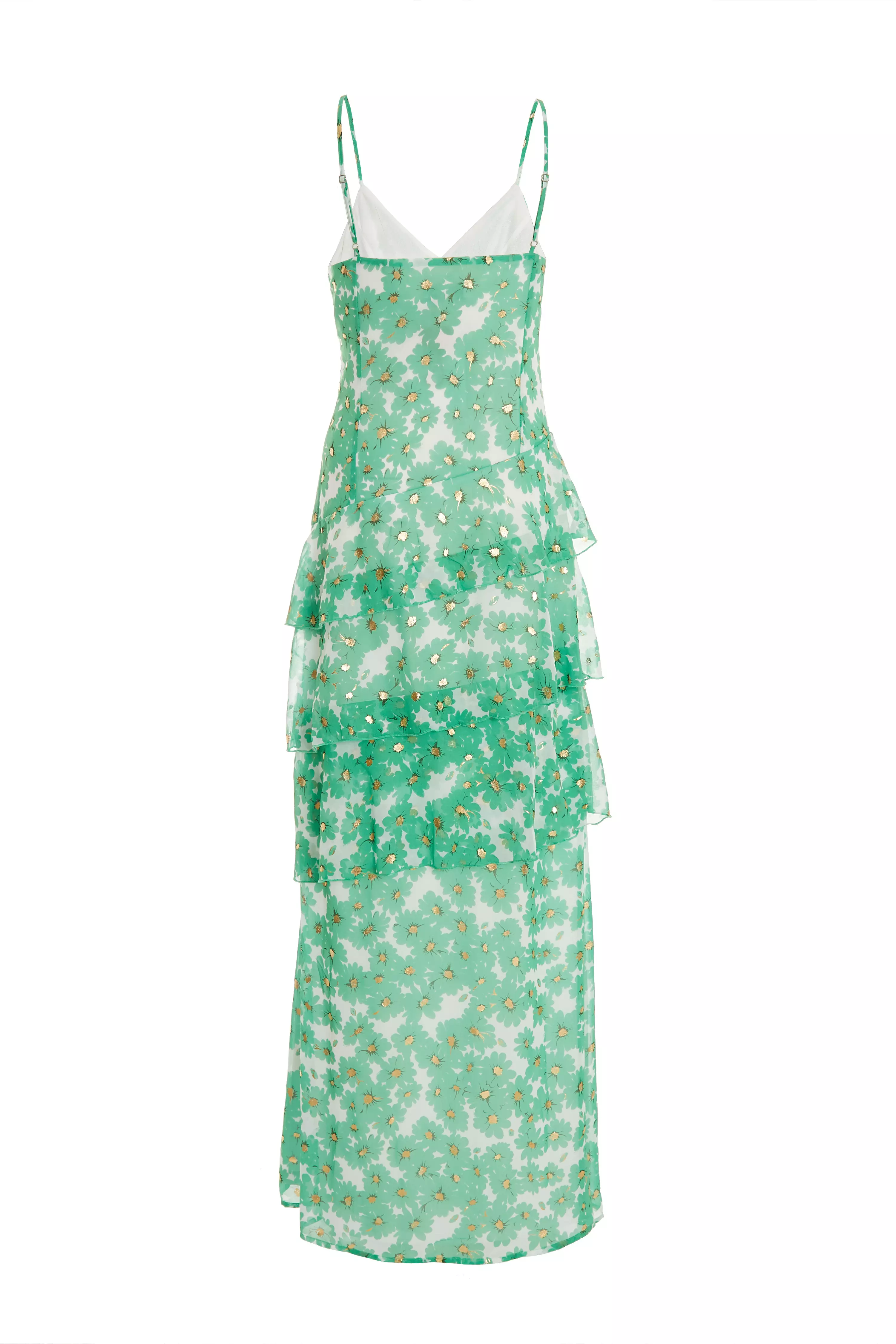 Green Chiffon Floral Tiered Maxi Dress