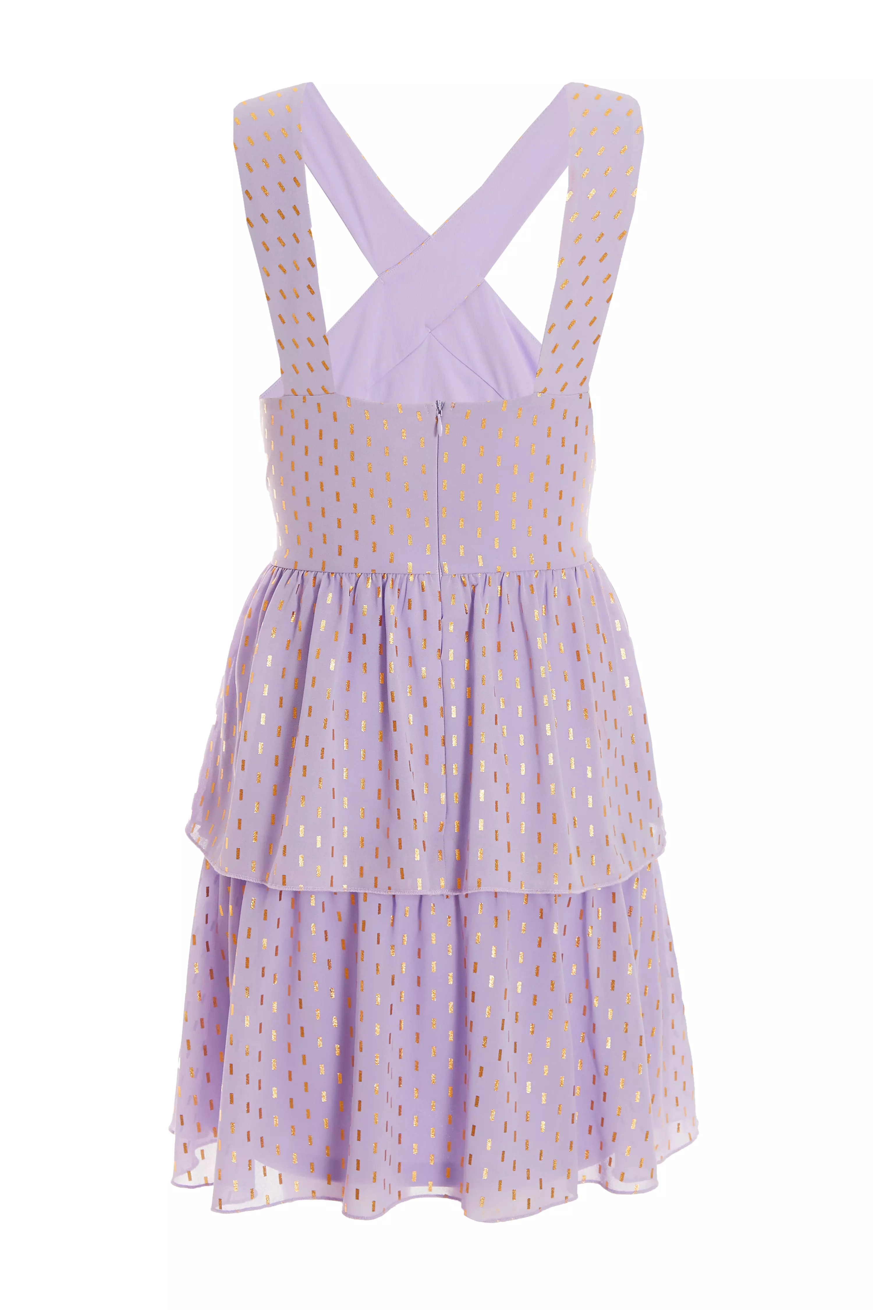 Lilac Chiffon Foil Tiered Mini Dress