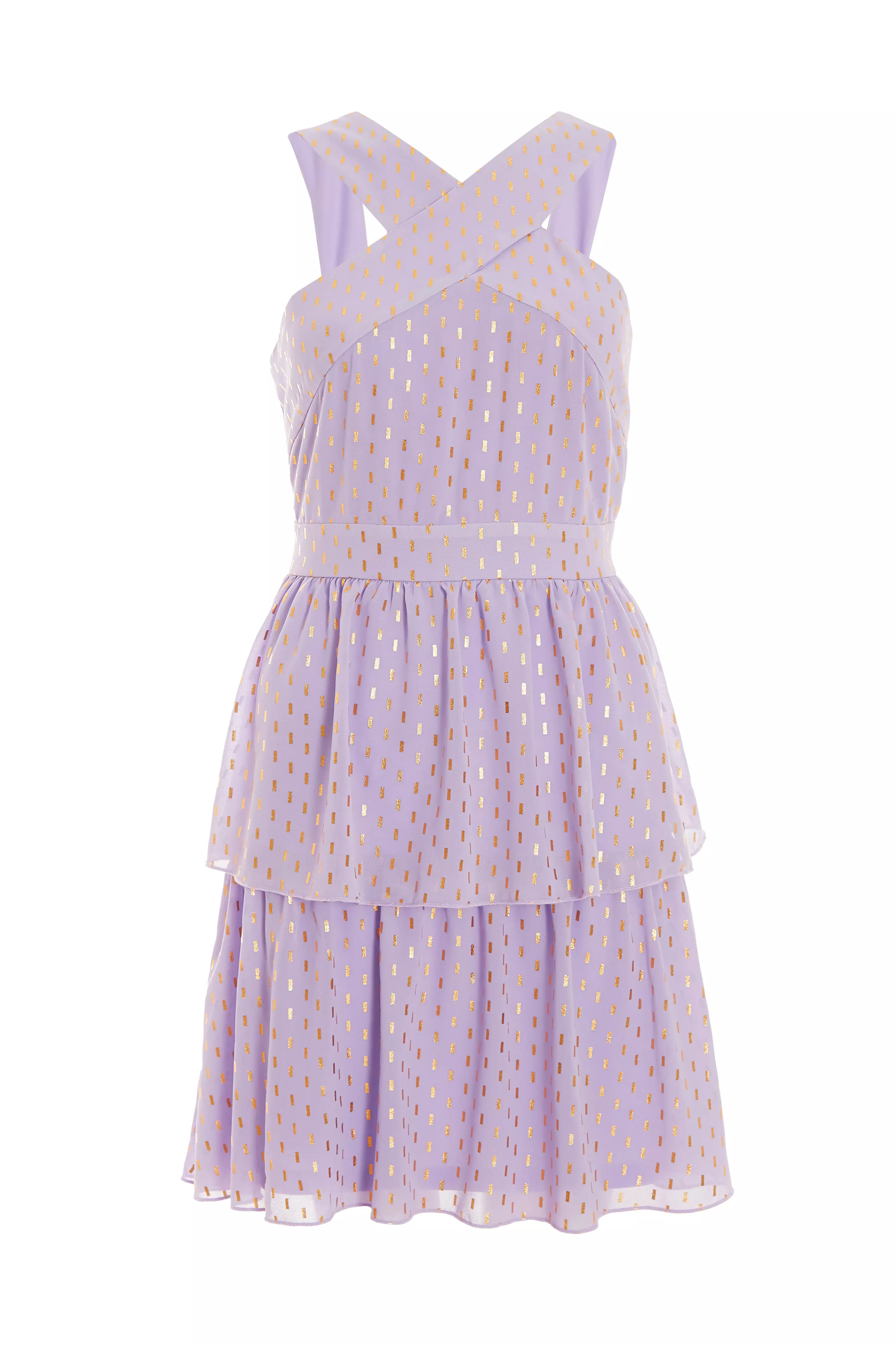 Lilac Chiffon Foil Tiered Mini Dress