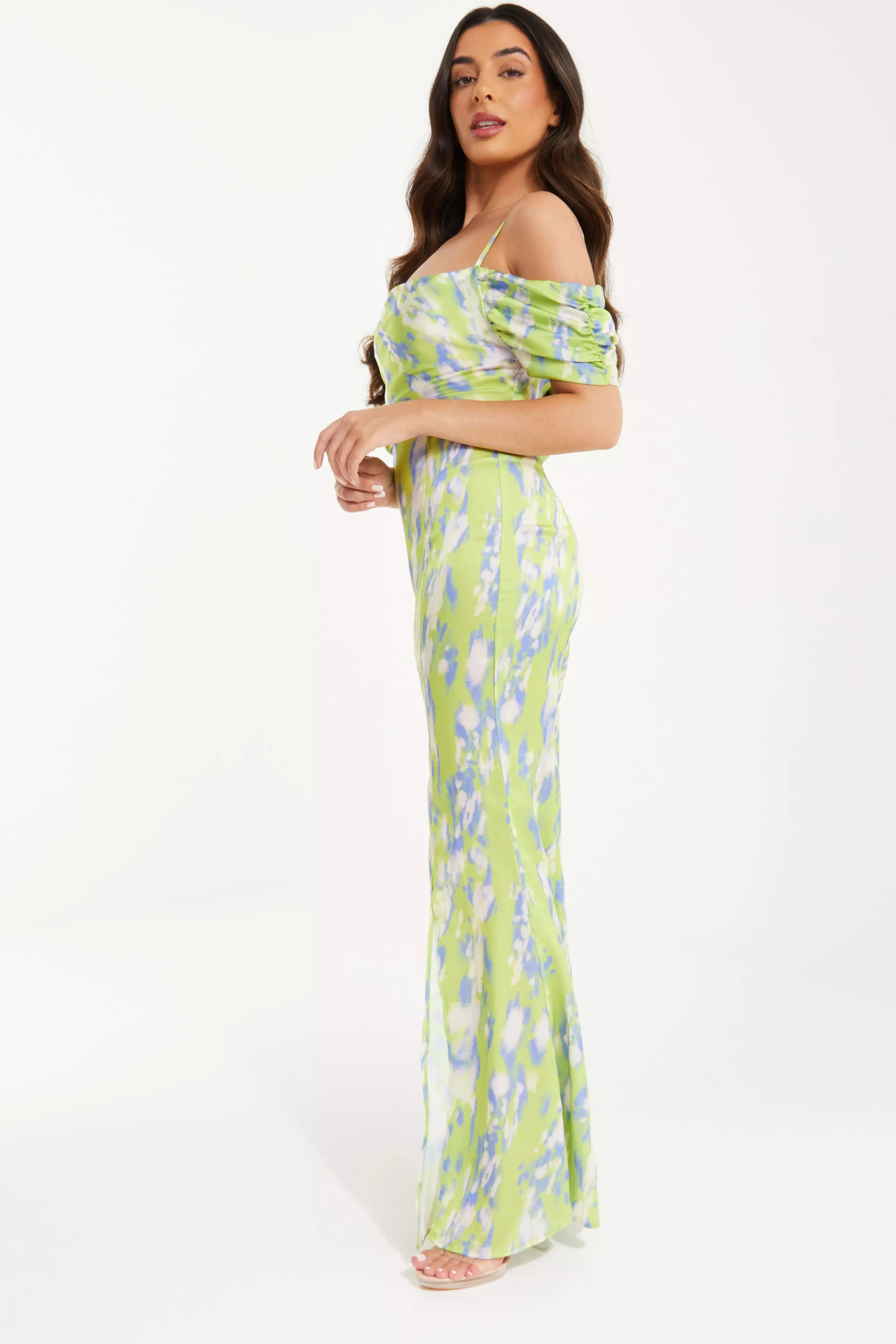 Petite Lime Marble Print Satin Maxi Dress