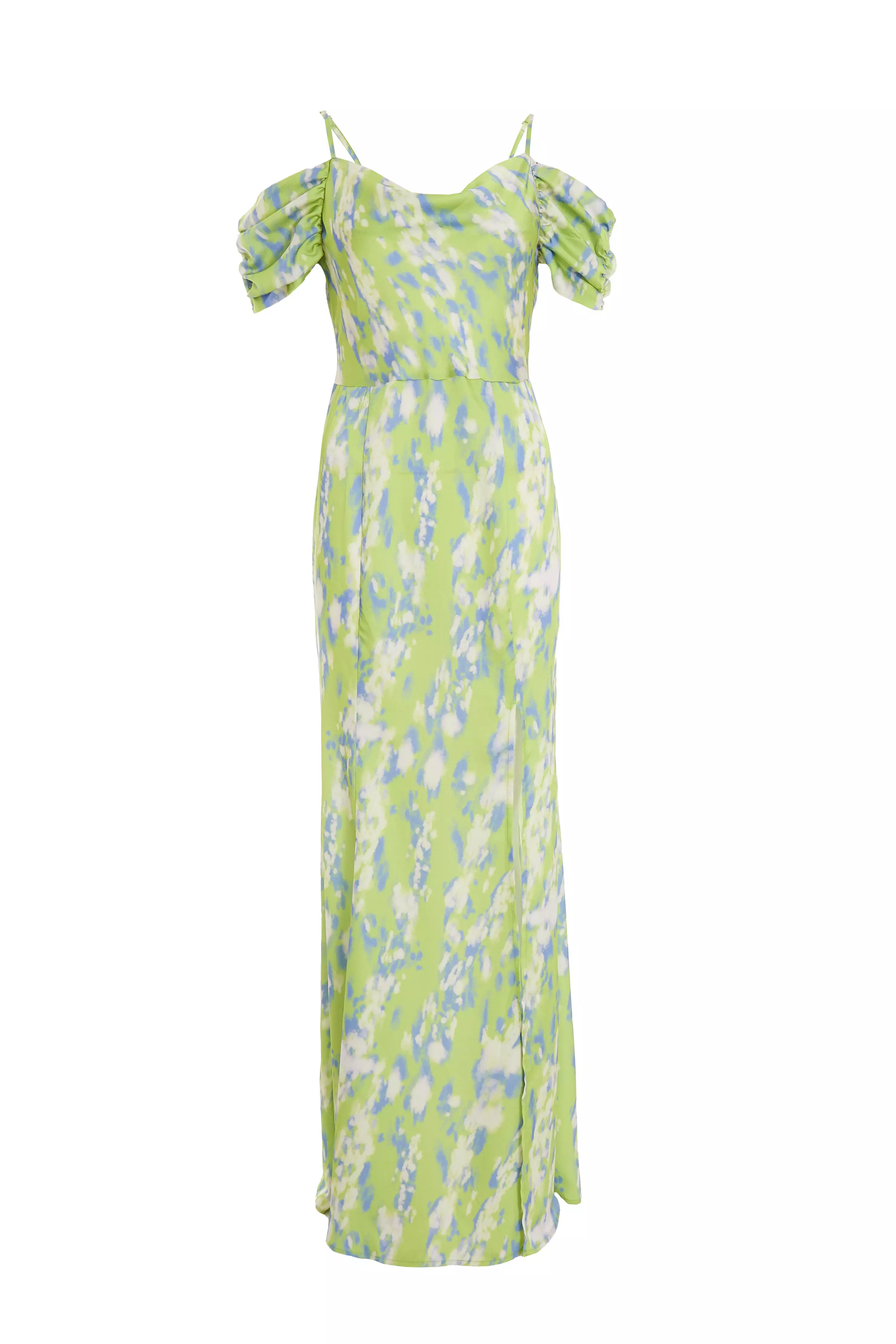 Petite Lime Marble Print Satin Maxi Dress