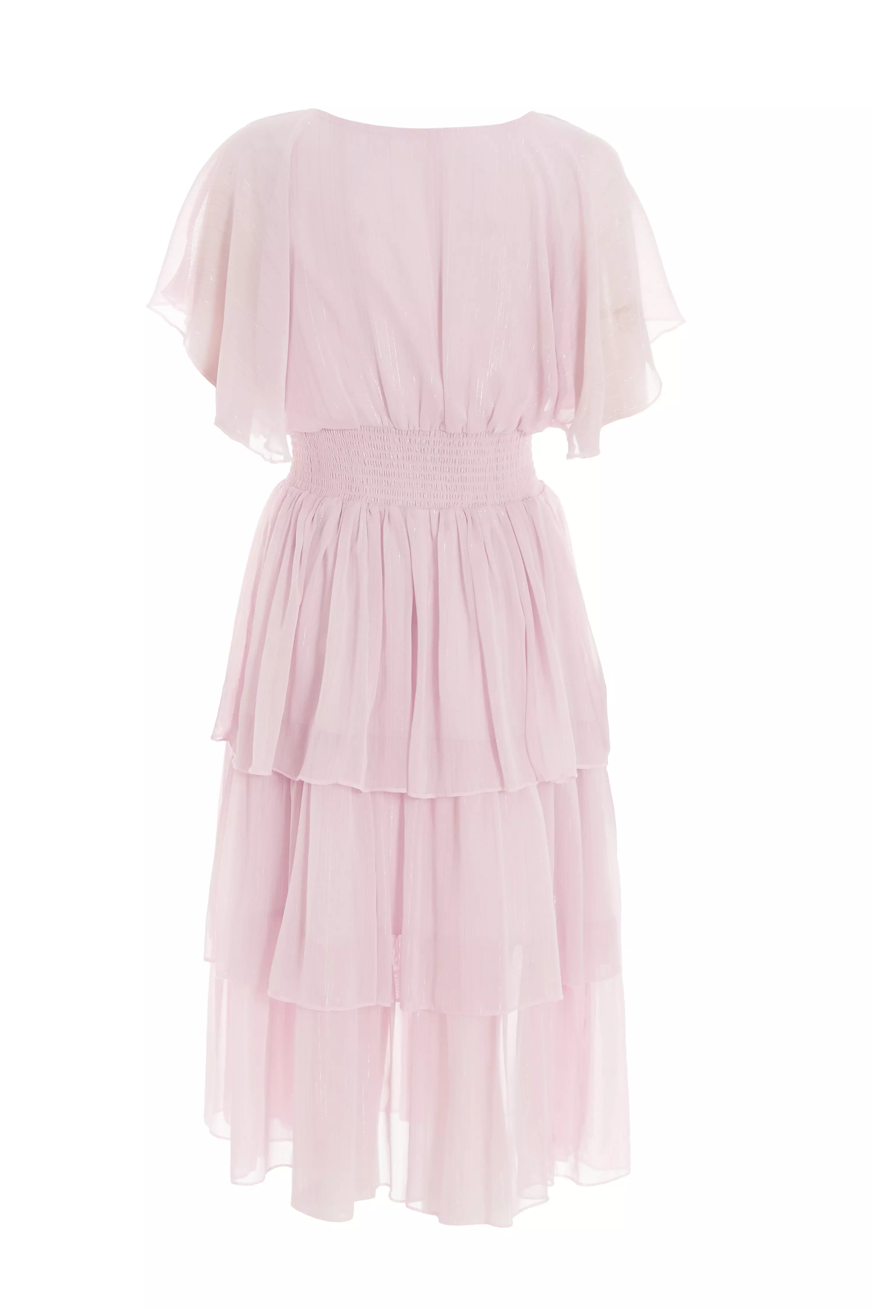 Petite Pink Chiffon Tiered Midi Dress