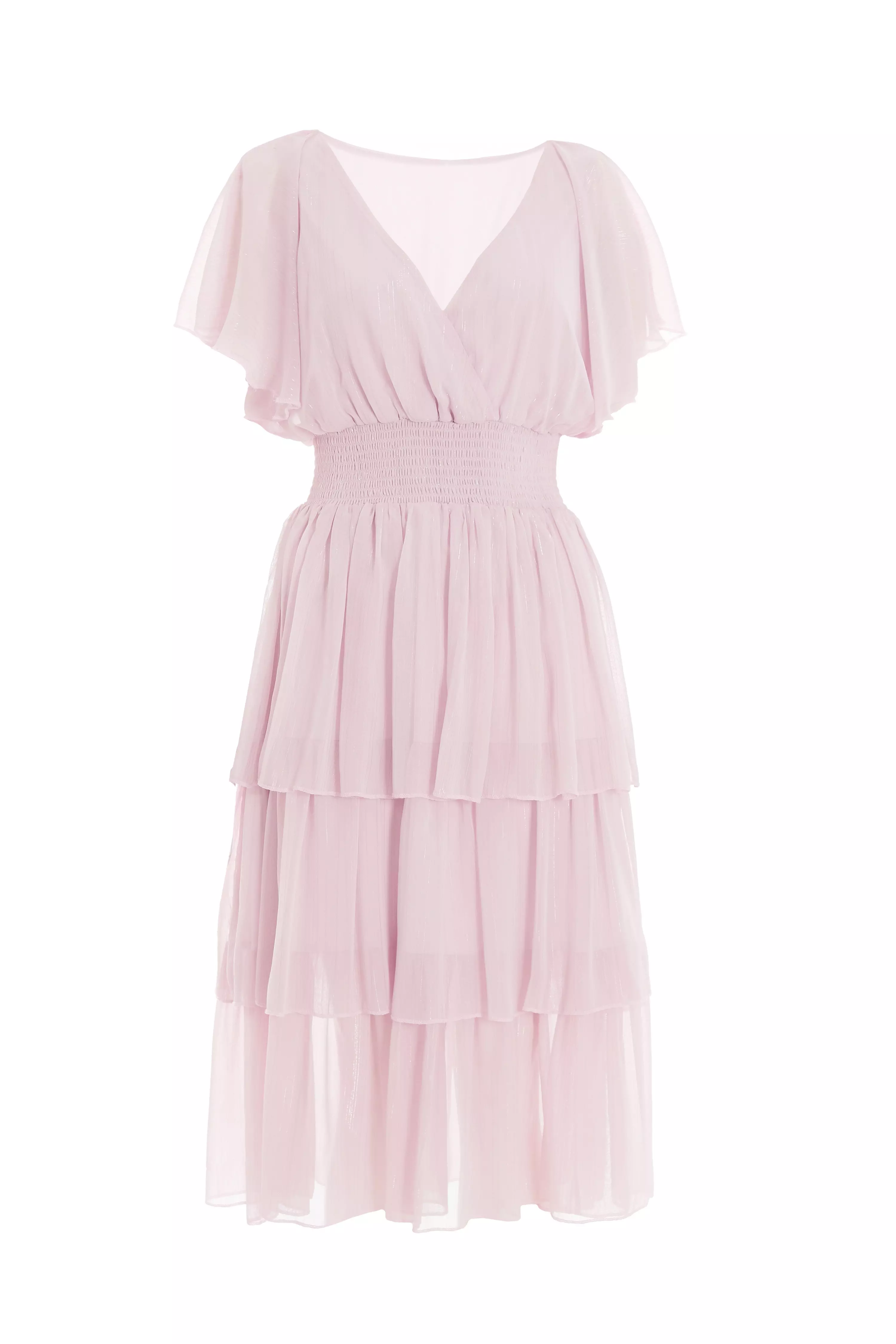 Petite Pink Chiffon Tiered Midi Dress