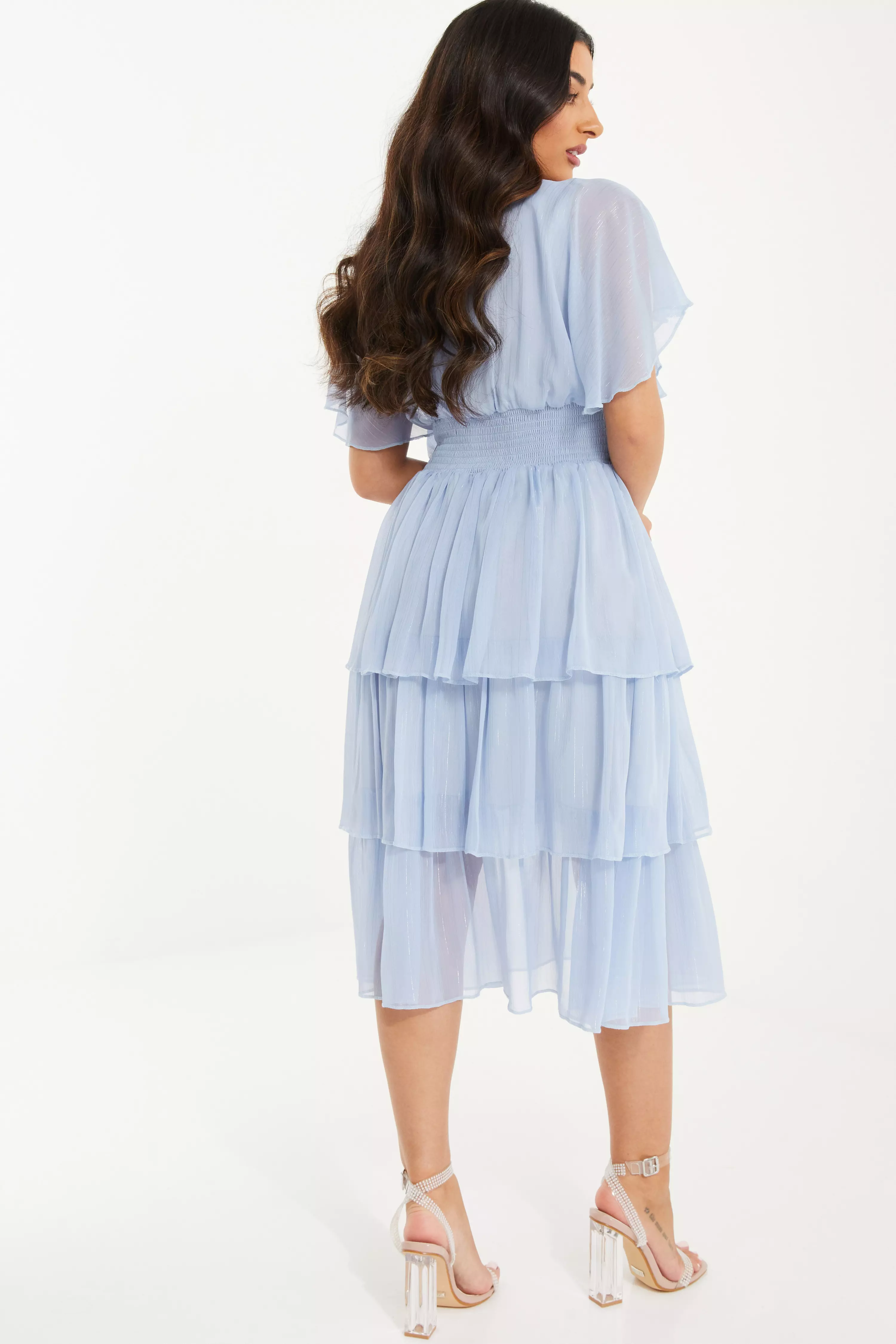 Petite Blue Chiffon Tiered Midi Dress