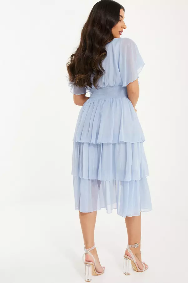 Petite Blue Chiffon Tiered Midi Dress