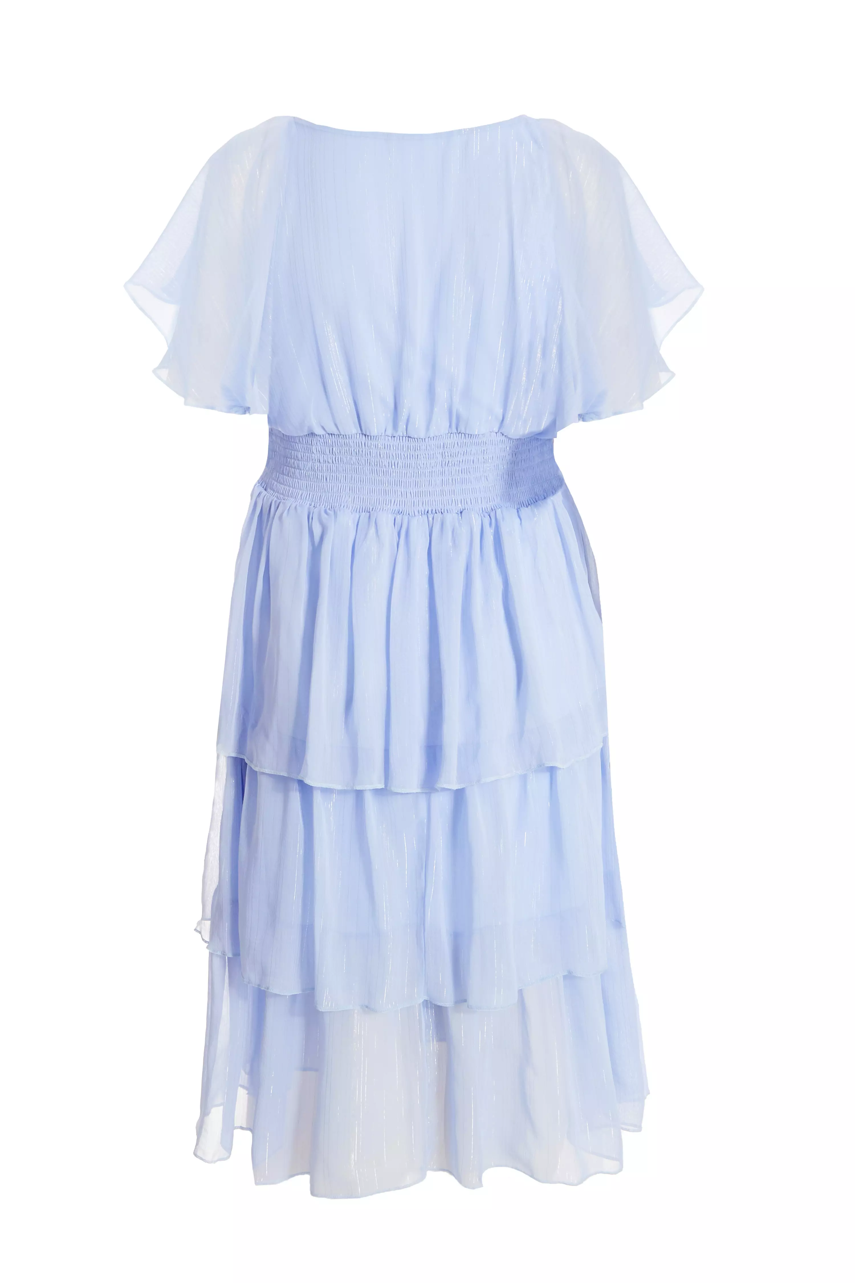 Curve Blue Chiffon Tiered Midi Dress