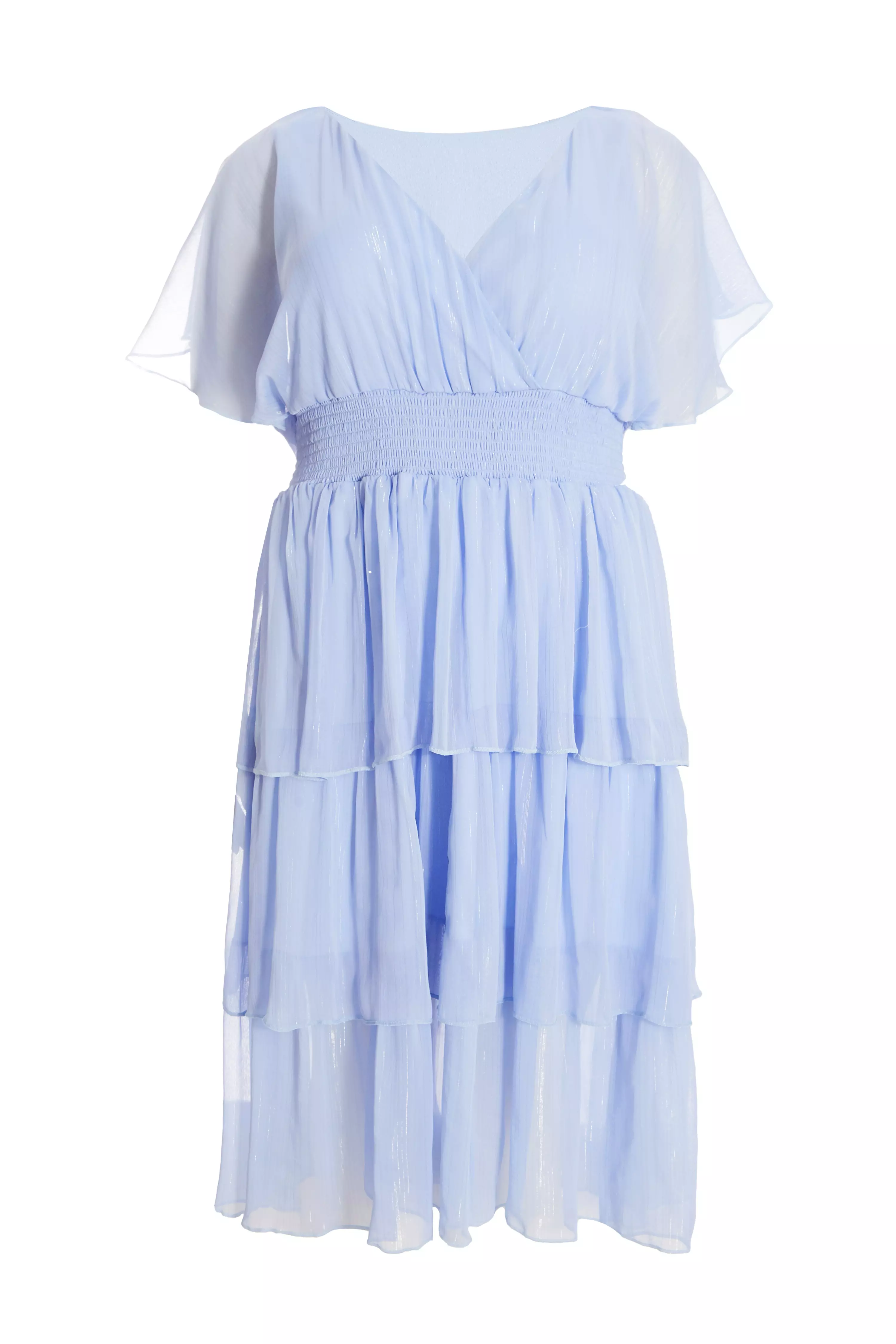 Curve Blue Chiffon Tiered Midi Dress