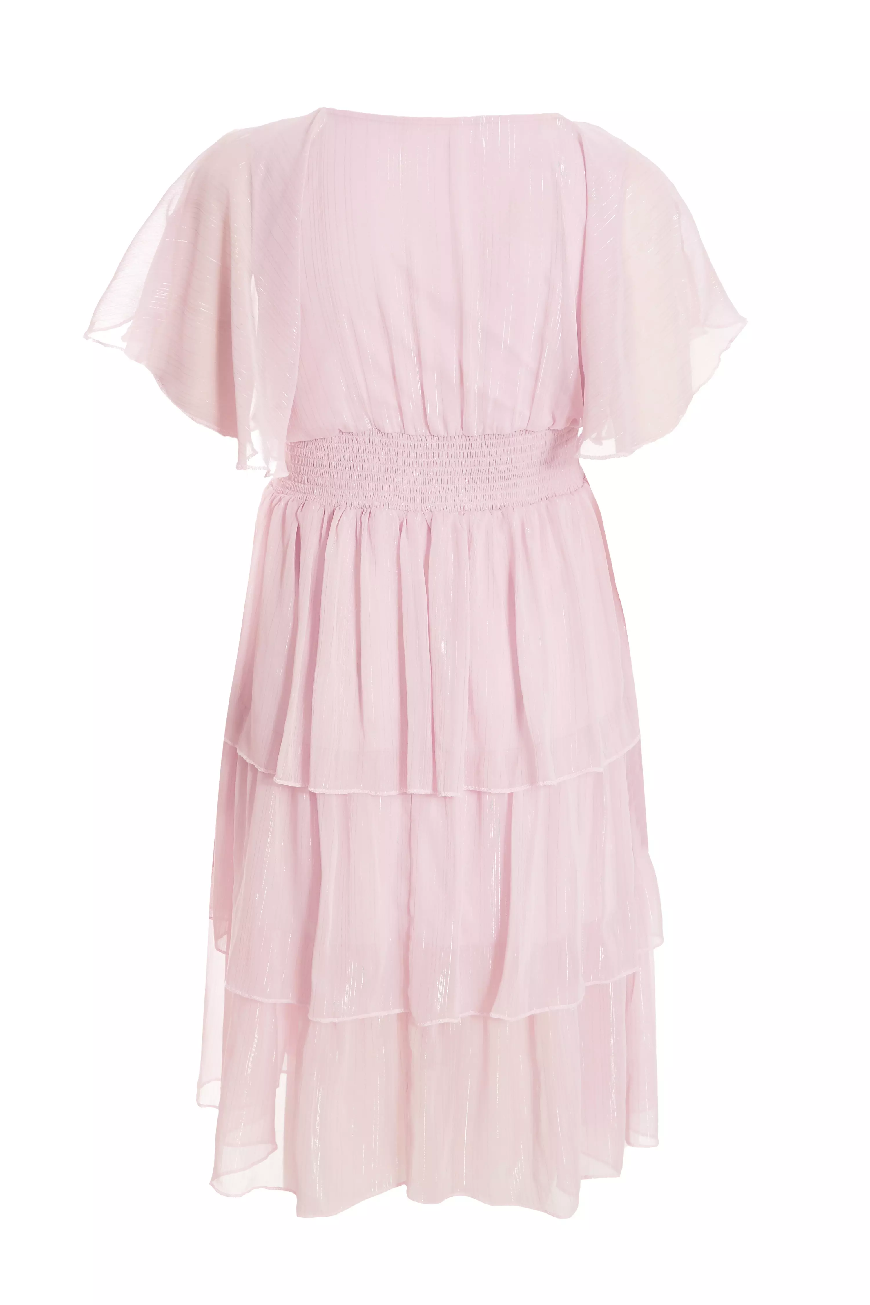 Curve Pink Chiffon Tiered Midi Dress